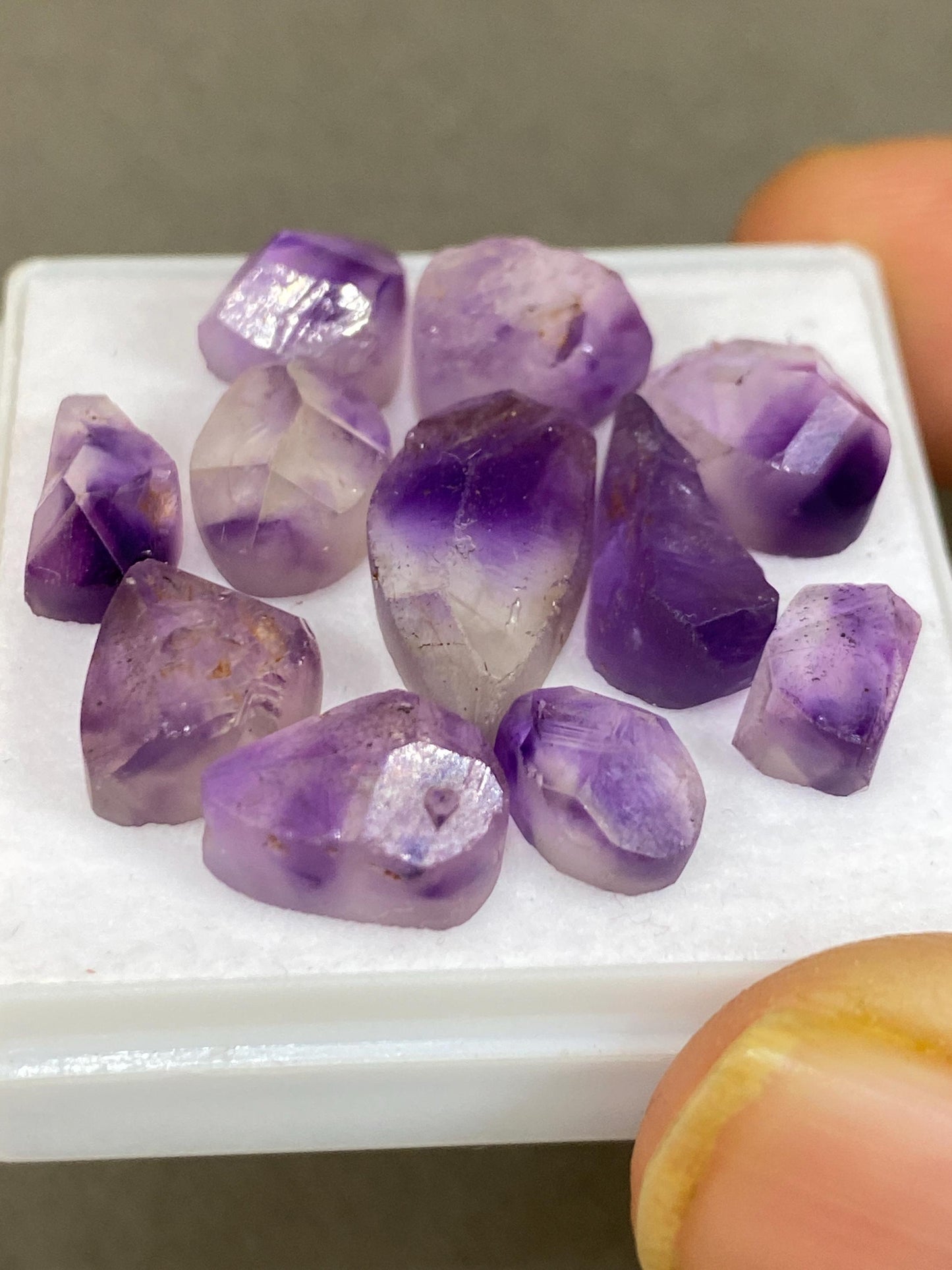 Fascinating amethyst rough raw face oval pear mix cabochon  pcs 11 wholesale lot weight 45 carats size 9x6mm-16x9mm amethyst cabochons