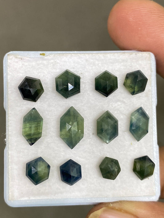 Awesome rare blue sapphire hexagon geometric parti sapphire bi color sapphire pcs 12 wt 18.85 carats size 6.5-11.5x6mm rosecut sapphire