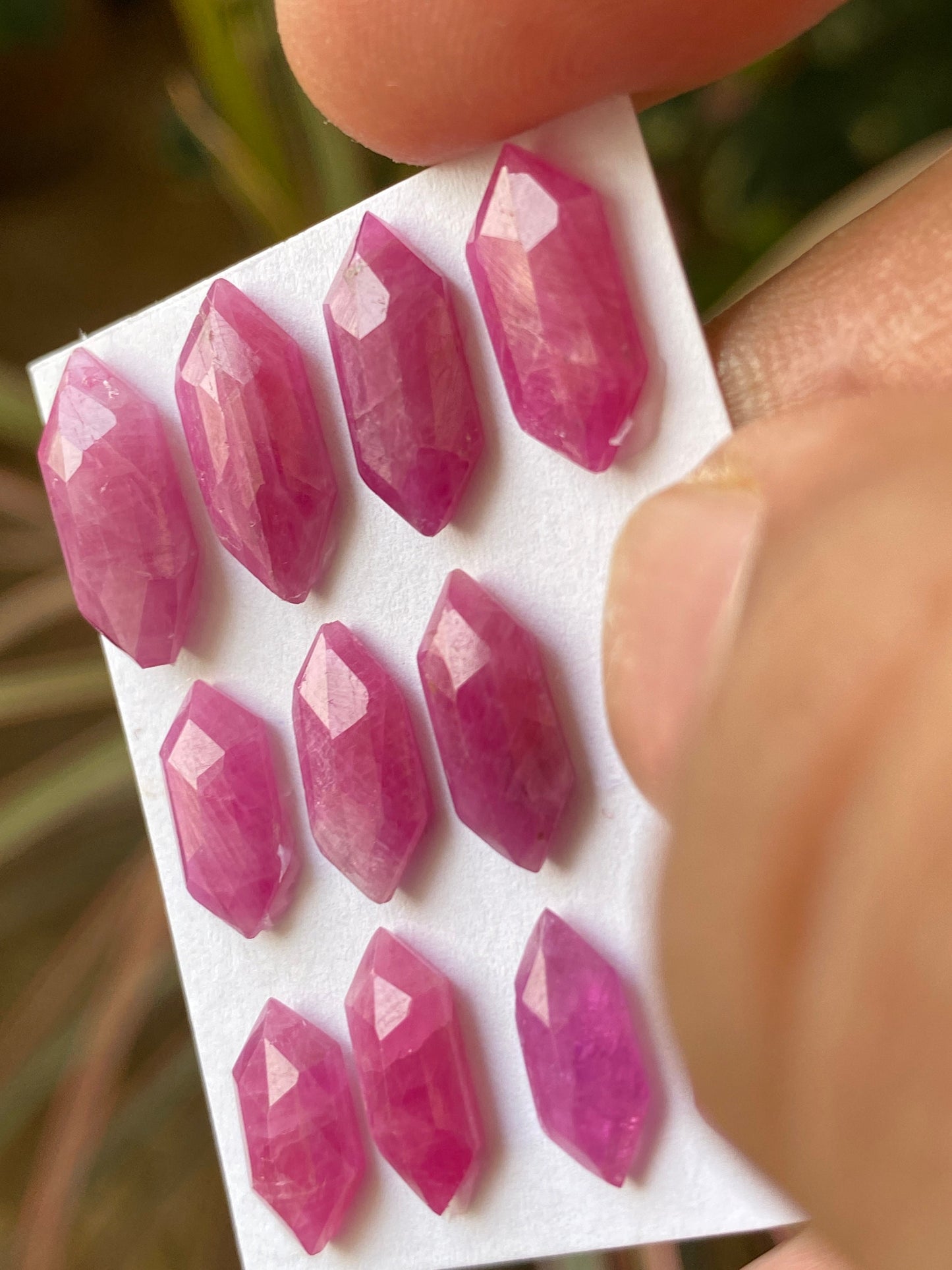 Fascinating Rare mozambique mines ruby hexagon step cut wt 29 cts  pcs 11 size 12.5x5.2mm-15.9x6.8mm ruby stepcut hexagon flatbacks