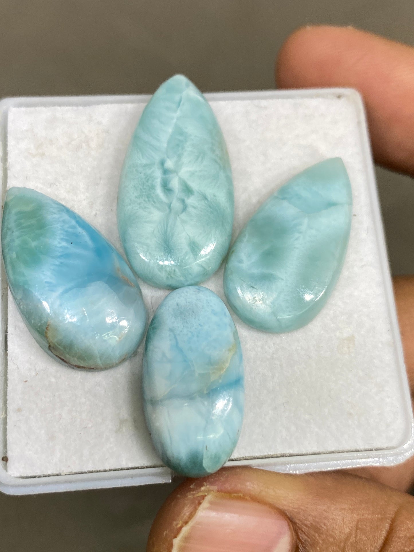 High grade Larimar cabochons smooth polished pcs 4 pendant supply  wt 63 carats size natural Larimar cabochons fancy shape