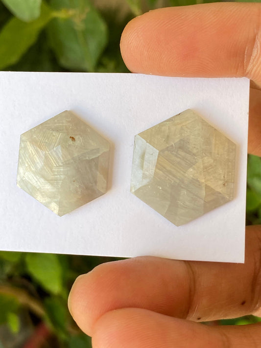 Stunning Rare huge white sapphire hexagon step cut weight 41 cts  pcs 2 size 23.5mm-25mm sapphire stepcut hexagon flatbacks