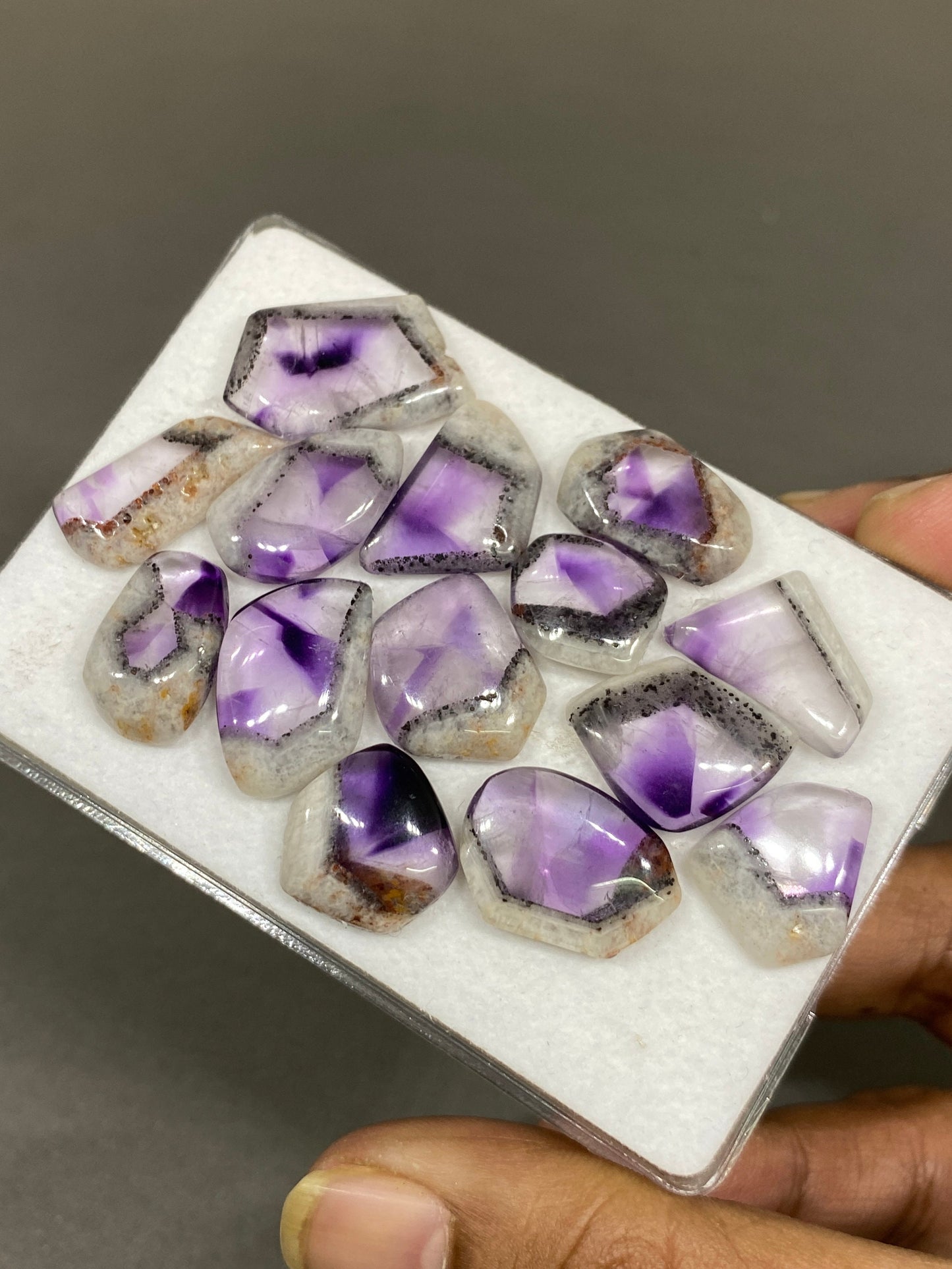 Stunning quality trapiche amethyst with black spots flats cabochon  pcs 14 wt 113 carats size 15x12.5mm-20x15mm amethyst cabochons