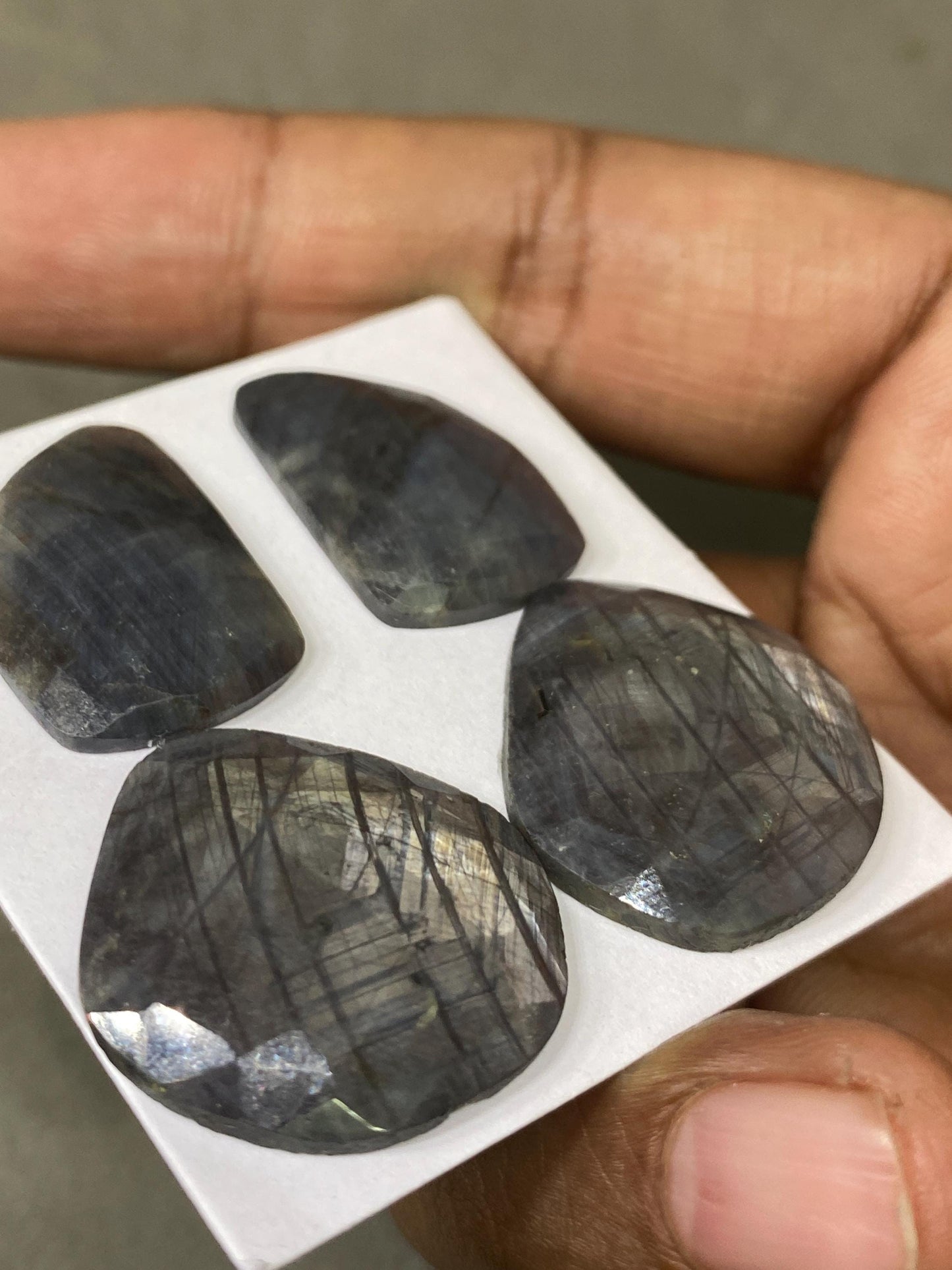 Stunning  rare fancy shape huge sheen silver brown sapphire matched pair pcs 4 wt 85 cts size 23x16-25x14mm   sheen sapphire rosecut pair