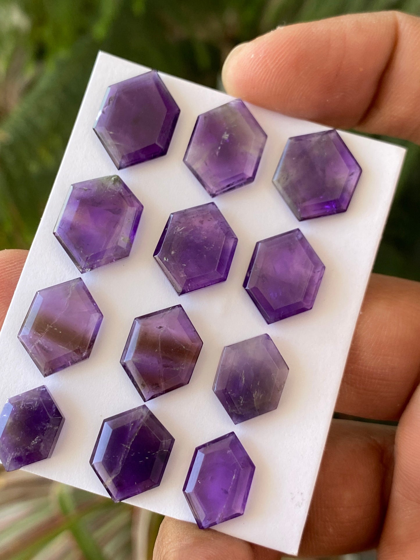 Stunning amethyst hexagon mirror cuts wt 50 cts  pcs 12 size 13.2x9mm-17.4x12.2mm Amethyst mirror cut hexagons