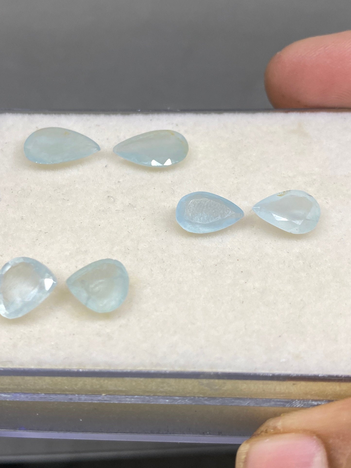 Rare Aquamarine cutstone unmatched pair fine quality pcs 6 wt 12 carats size 9mm-13x9mm eye catching designs fine cutting size wt