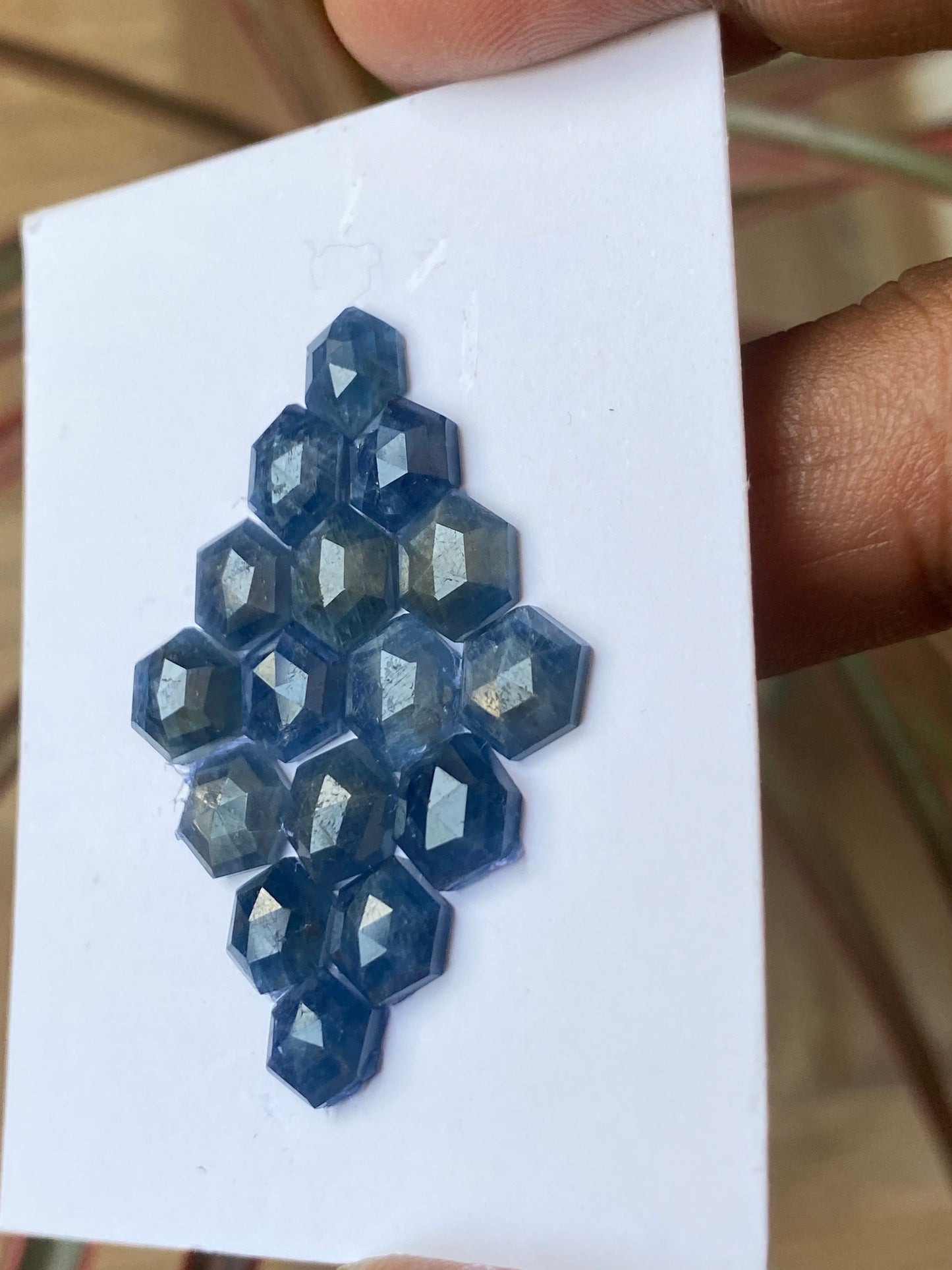 Appealing Rare blue sapphire hexagon step cuts  wt 31 cts pcs 16 size 7mm-8mm blue sapphire stepcut hexagon flatback