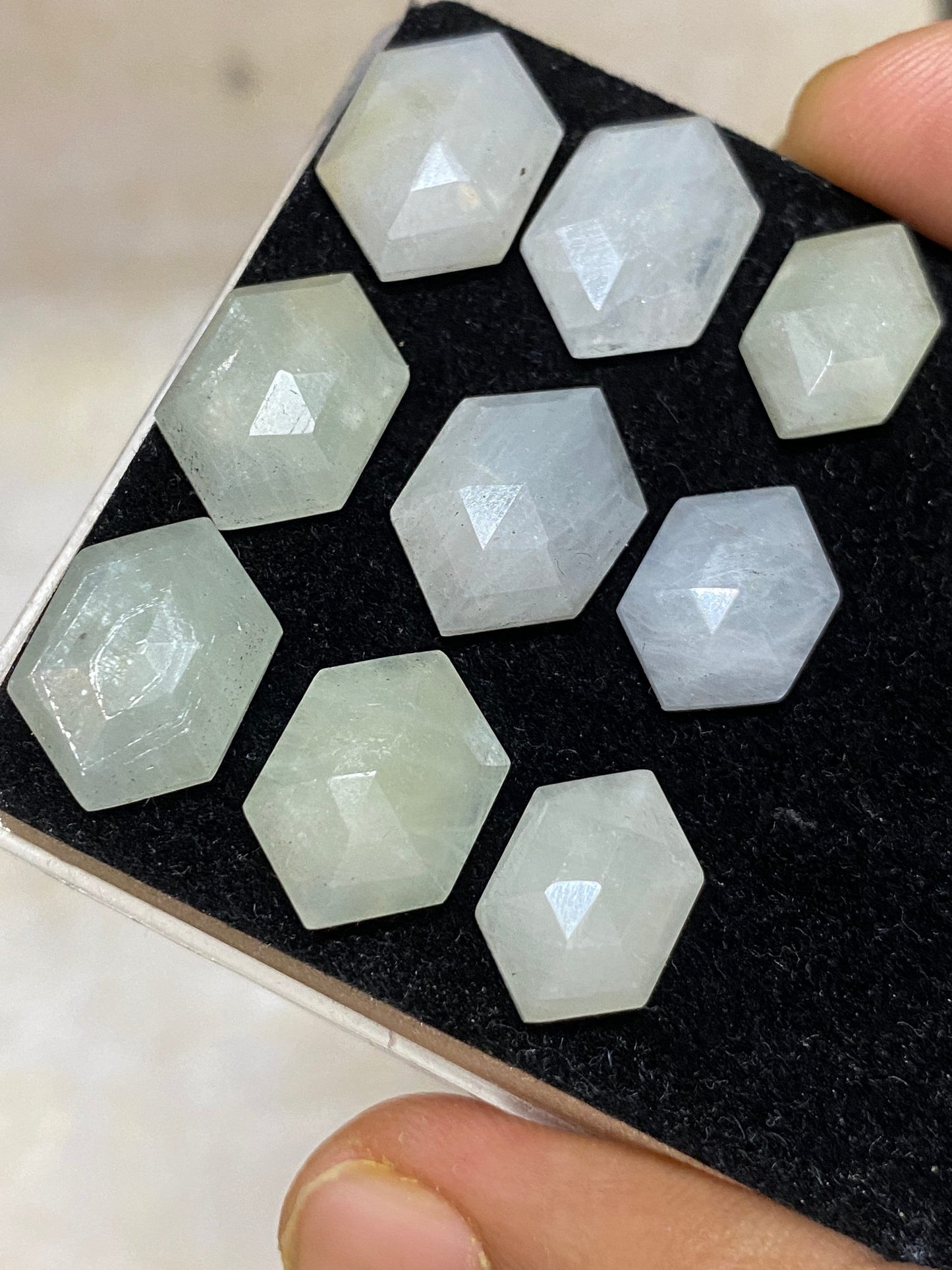 Gorgeous Rare white multi sapphire hexagon step cuts weight 72 cts  pcs 9 size 14x9-16x11mm sapphire stepcut hexagon flatbacks