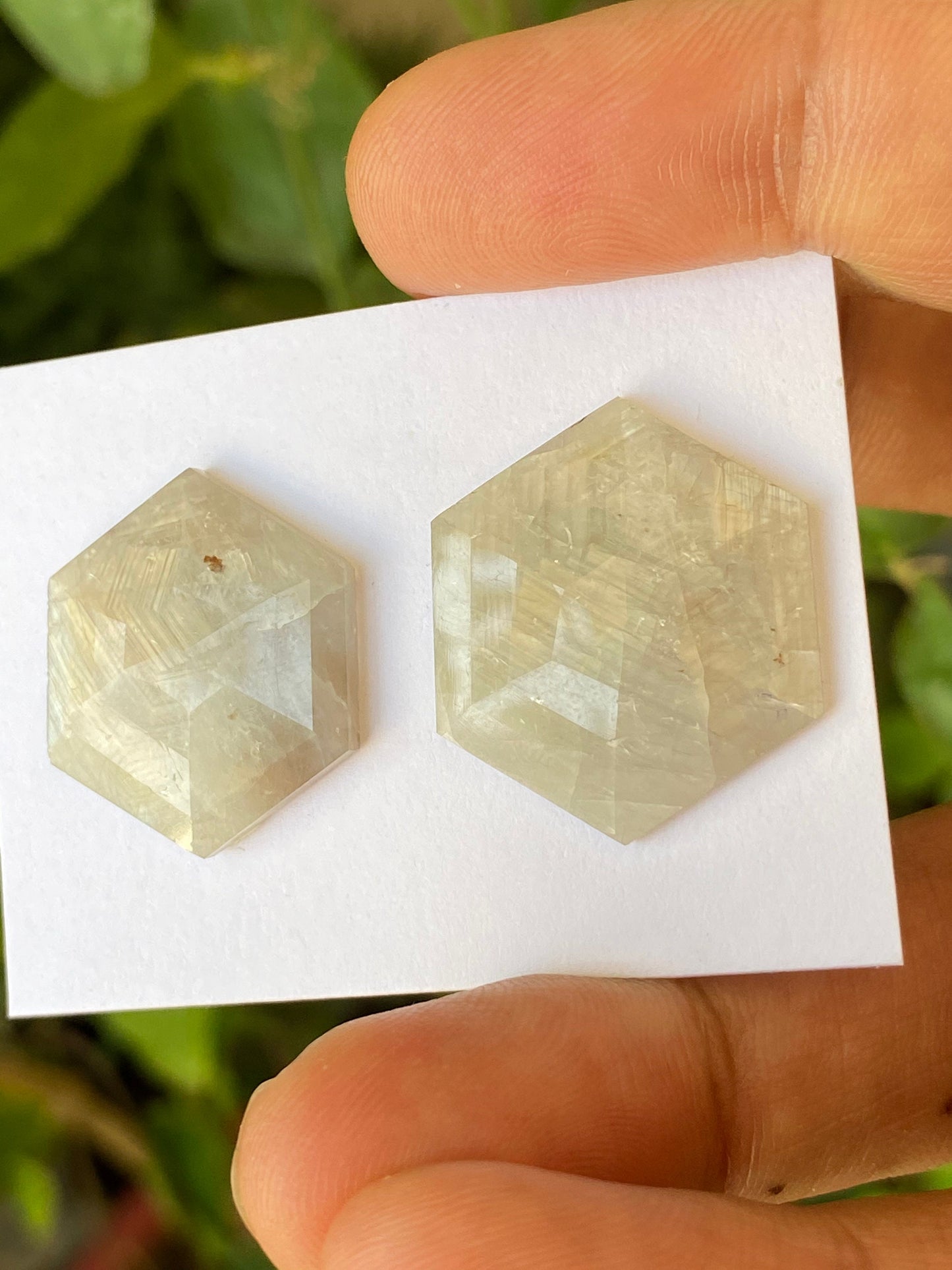 Stunning Rare huge white sapphire hexagon step cut weight 41 cts  pcs 2 size 23.5mm-25mm sapphire stepcut hexagon flatbacks