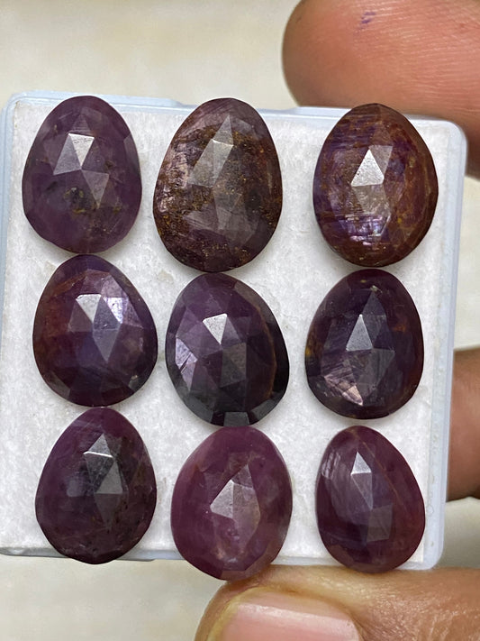 Appealing  rare sheen sapphire rosecut egg shape mix quality wt 61 cts pcs 9 size 13x10-15x11mm amazing fire sheen sapphire rosecuts