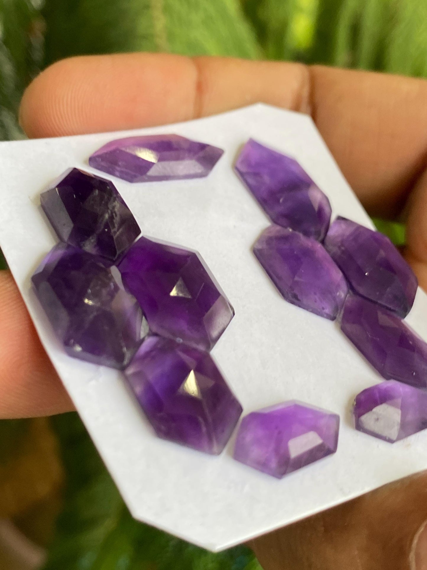 Amazing amethyst hexagon stepcut gems weight 58 carats pcs 11 size 14.5x8-22x11mm amethyst hexagon stepcut gems