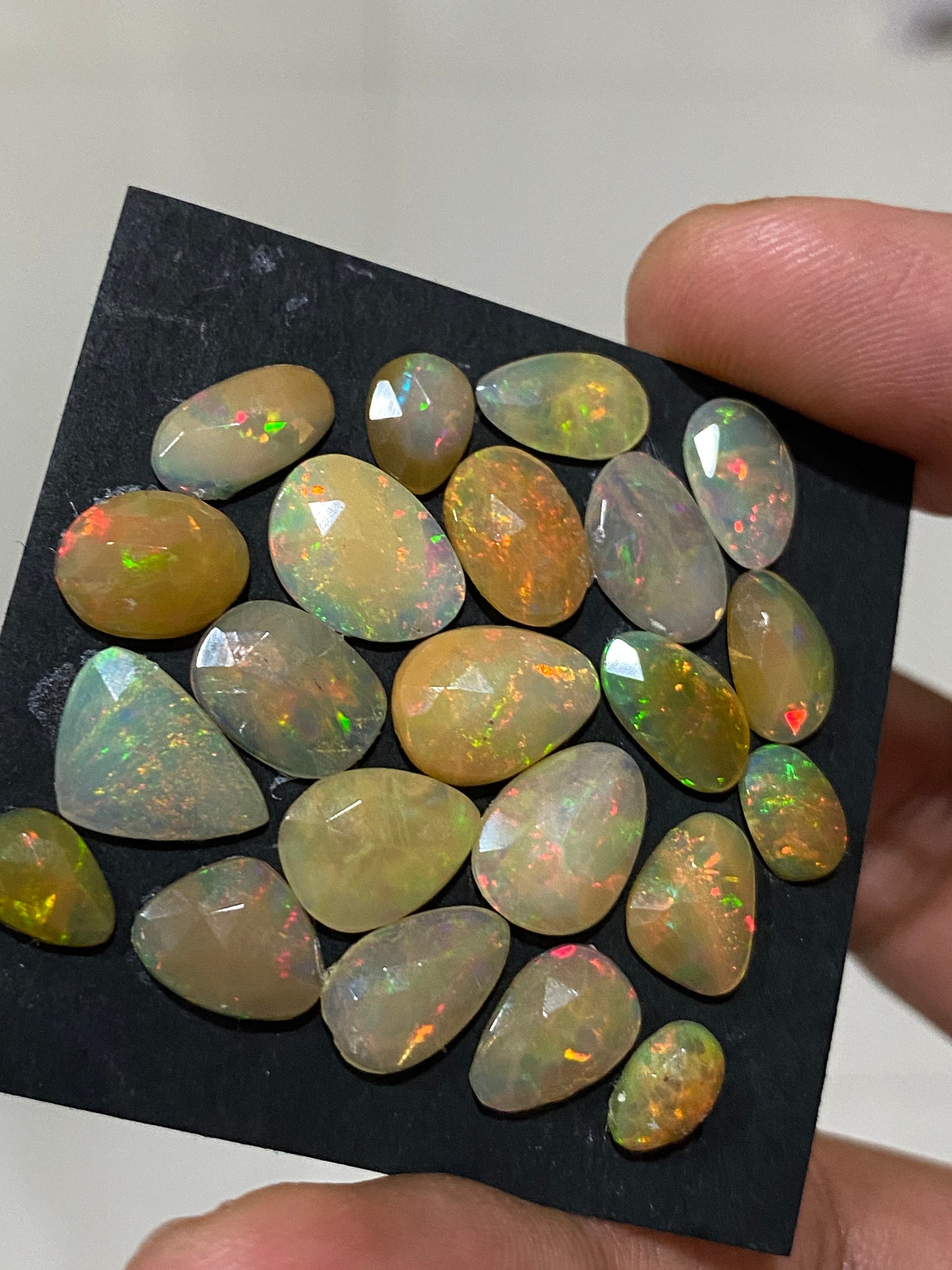 Fascinating yellow base multi fire mix shapes Ethiopian mines opal rosecut wt 16 cts pcs 22 size 8.5x7.5mm-12.5x8.5mm  opal rosecut