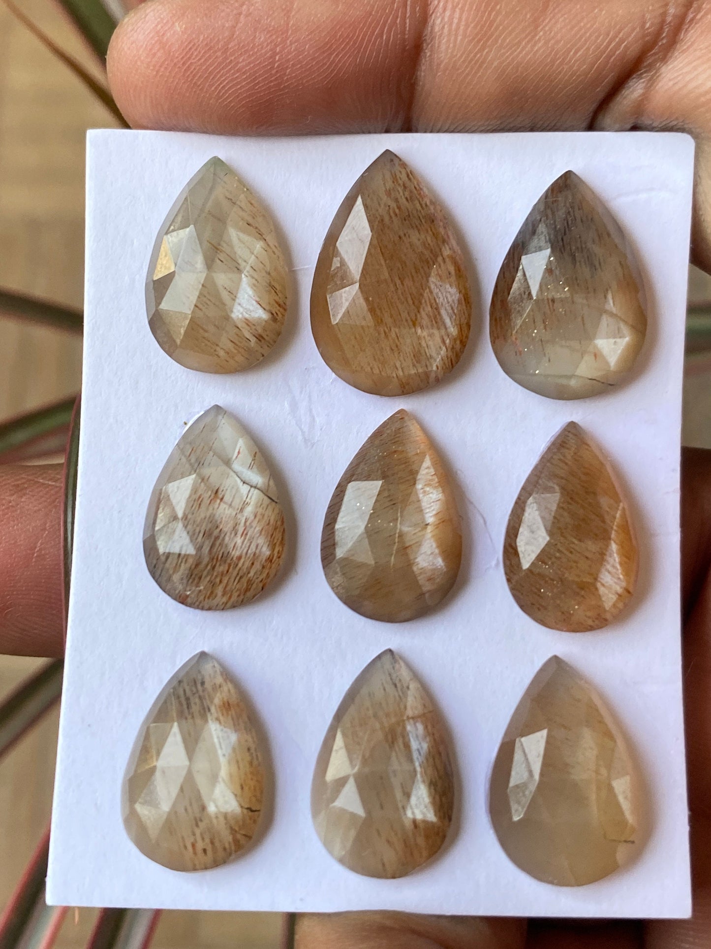 Stunning rare Multi fire Rutile Rainbow lattice moonstone pear rosecut wt 60 carats size 10x9-19x12mm pcs 9 lattice moonstone pear rosecut