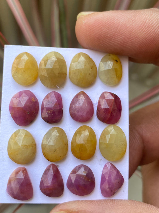 Cute very rare natural multi yellow  sapphire ruby rosecut lot oval pcs 16 wt 45 cts size 9.8x7.8mm-11x9mm  rosecut pink multi sapphire