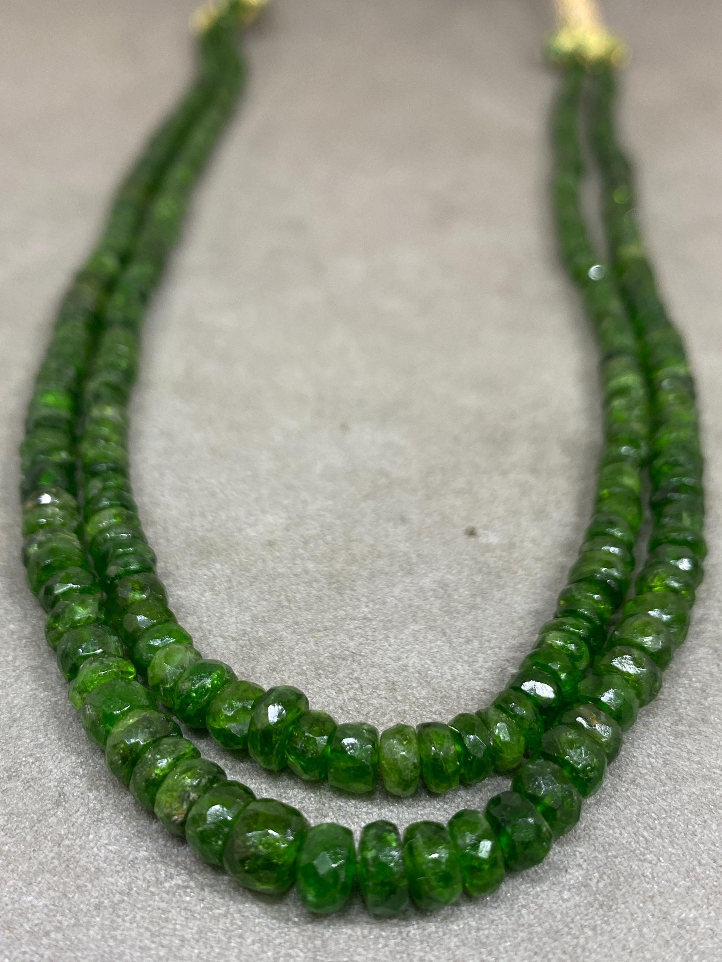 Stunning rare chrome diopside faceted beads rare necklace weight 153 cts size 3.5mm-6mm  length 15 inches and 16 inches