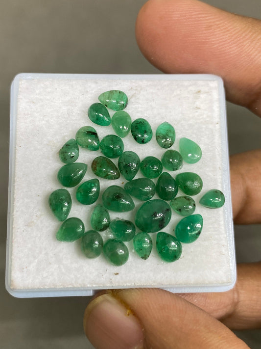 Massive rare Emerald cabochons mixed shapes emerald oval round pear weight 9.70 cts size  4mm- 7x5.6m  pcs 31 Emerald cabochon