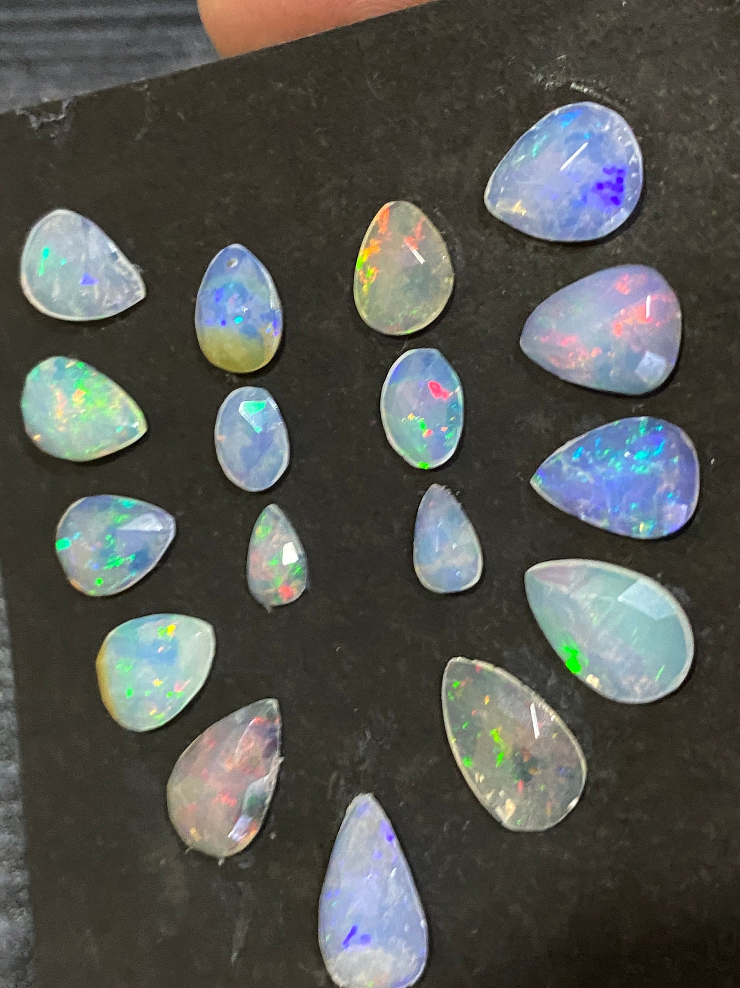 Stunning green multi fire  Ethiopian opal rosecut Welo opal rosecut pear opal aaa quality wt 20 pcs 17 size 8x5.5mm-15x9mm rosecut fire opal