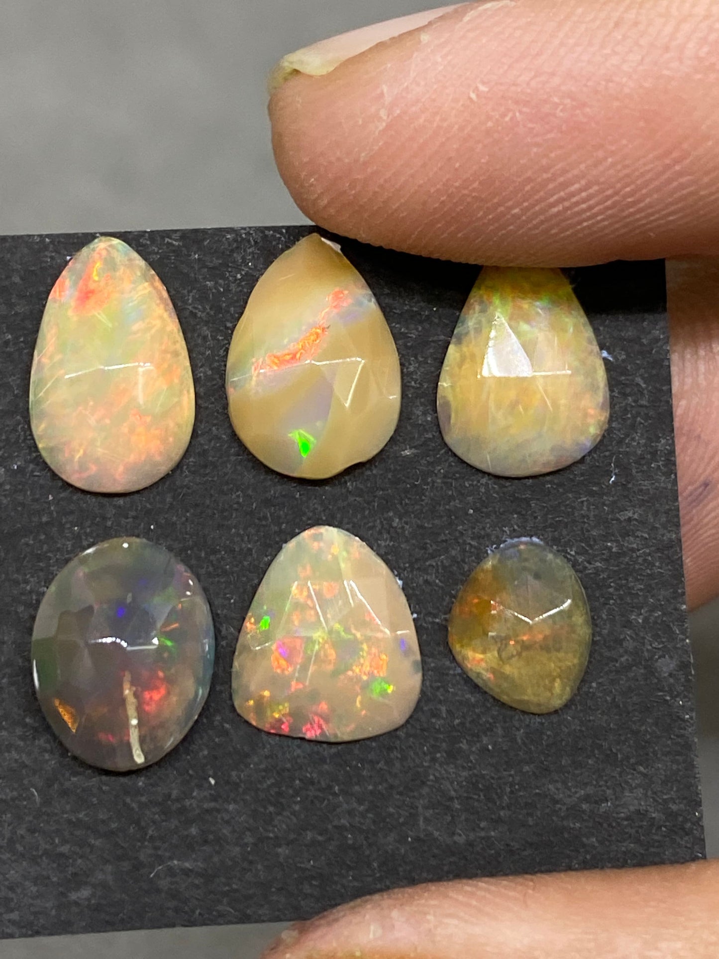 Alluring yellow base multi fire mix shapes Ethiopian mines opal rosecut wt 5 carats  pcs 6 size 7x6mm-11x7mm opal rosecut