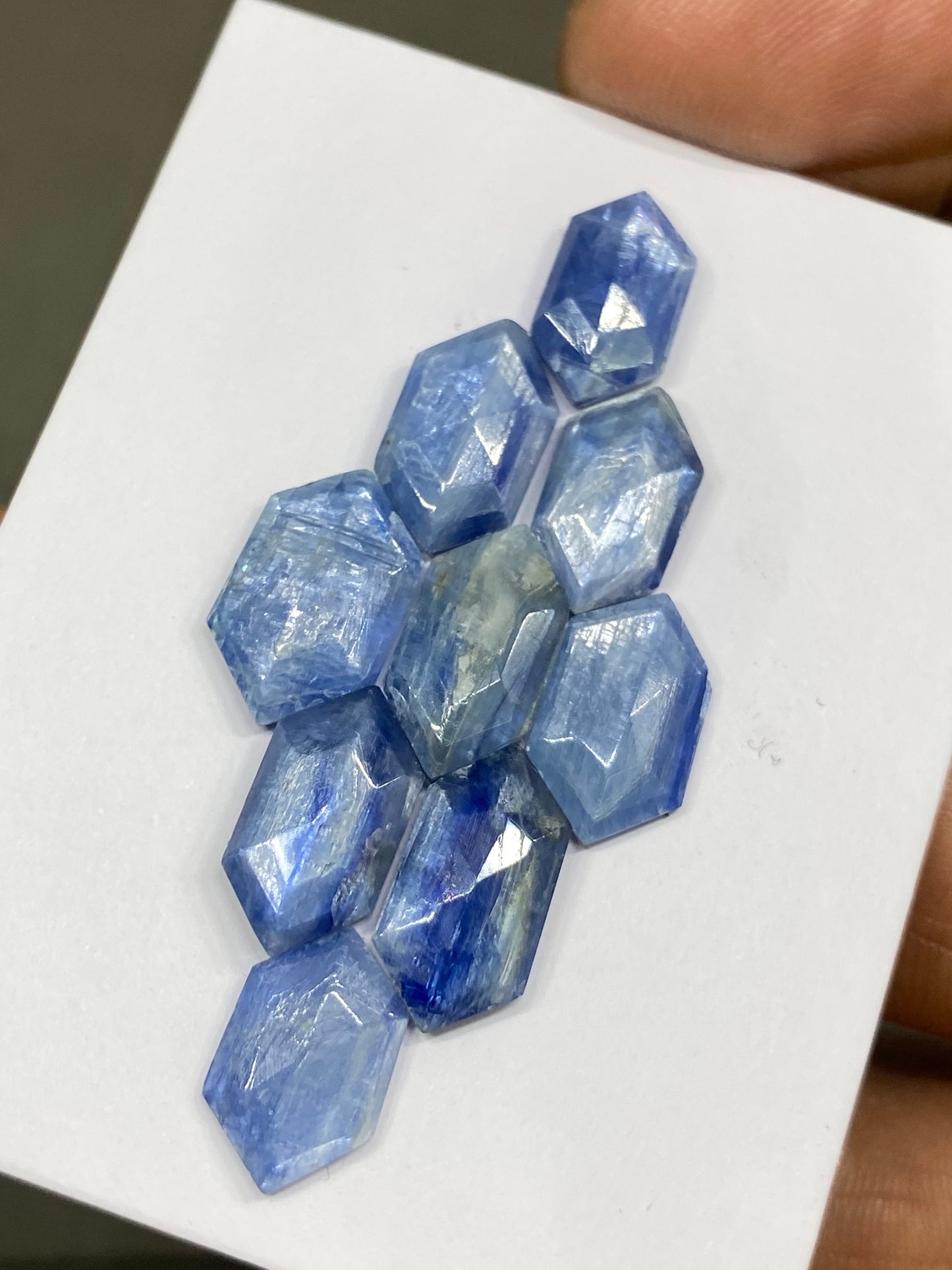 Stunning blue kyanite hexagon faceted flats size 13x7-15x9mm fine quality pcs 9 wt 33 carats  geometric design flats kyanite