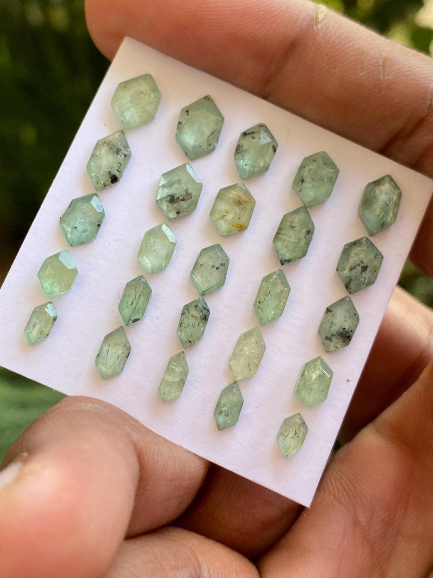 Cute rare moss green kyanite hexagon flats fine quality weight 16.70 carats size 5.7x3.2mm-8.9x6.6mm pcs 25 quality moss green hexagon