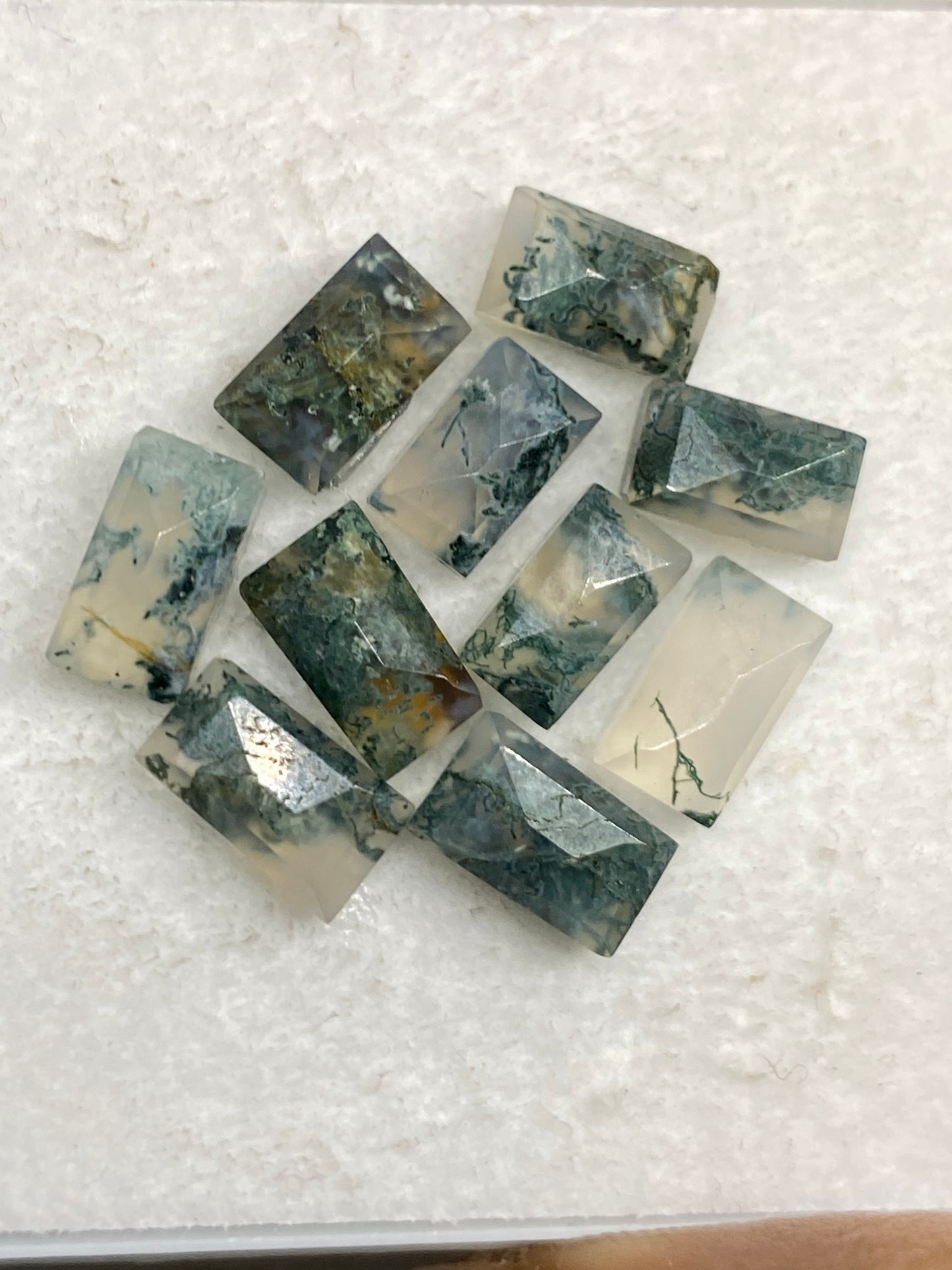 Cute Rutiliated green agate moss agate stepcut flats pcs 10 wt 18 carats size 8x5-9x5mm cushion geometric stepcut flatback gems