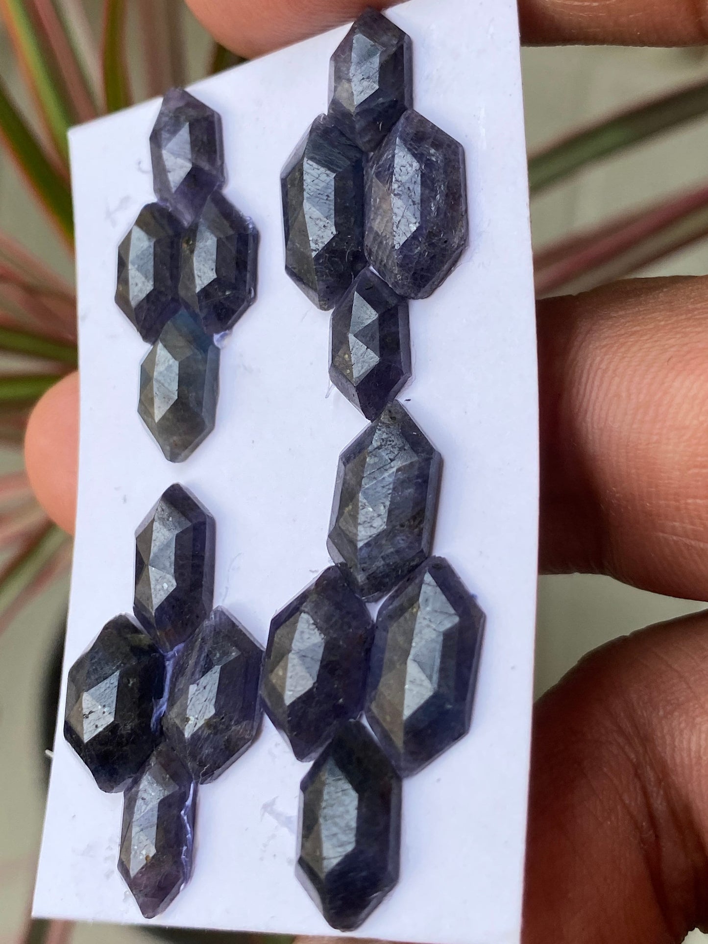 Wow Rare dark blue purple sapphire hexagon step cuts  wt 56 cts pcs 16 size 11x7.8mm-14.5x8.3mm blue sapphire stepcut hexagon flatbacks