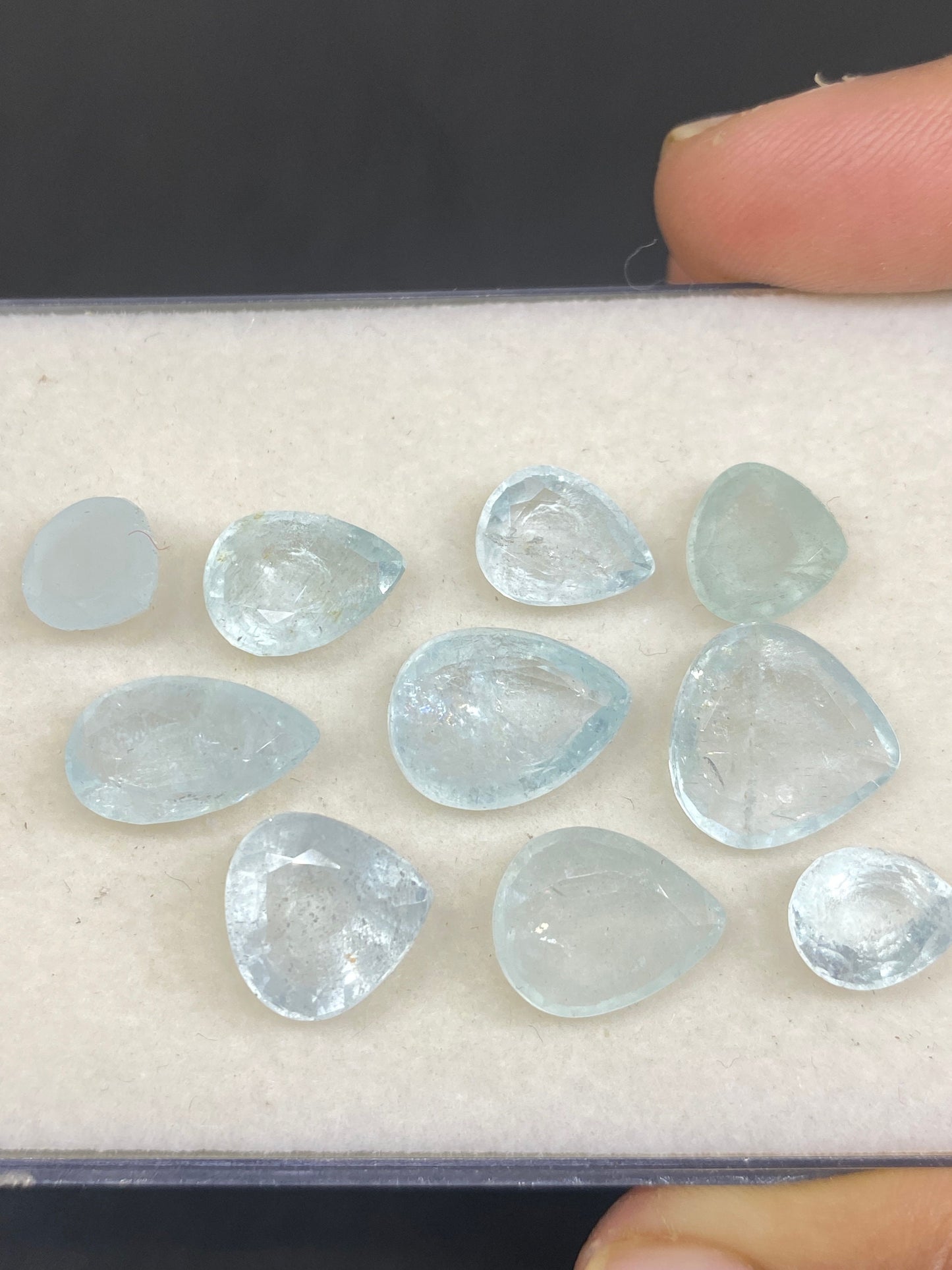 Rare Aquamarine faceted cuts faceted pears hearts aquamarine faceted cutstones pcs 10 wt 43 carats size 9mm-15x9mm aquamarine cut