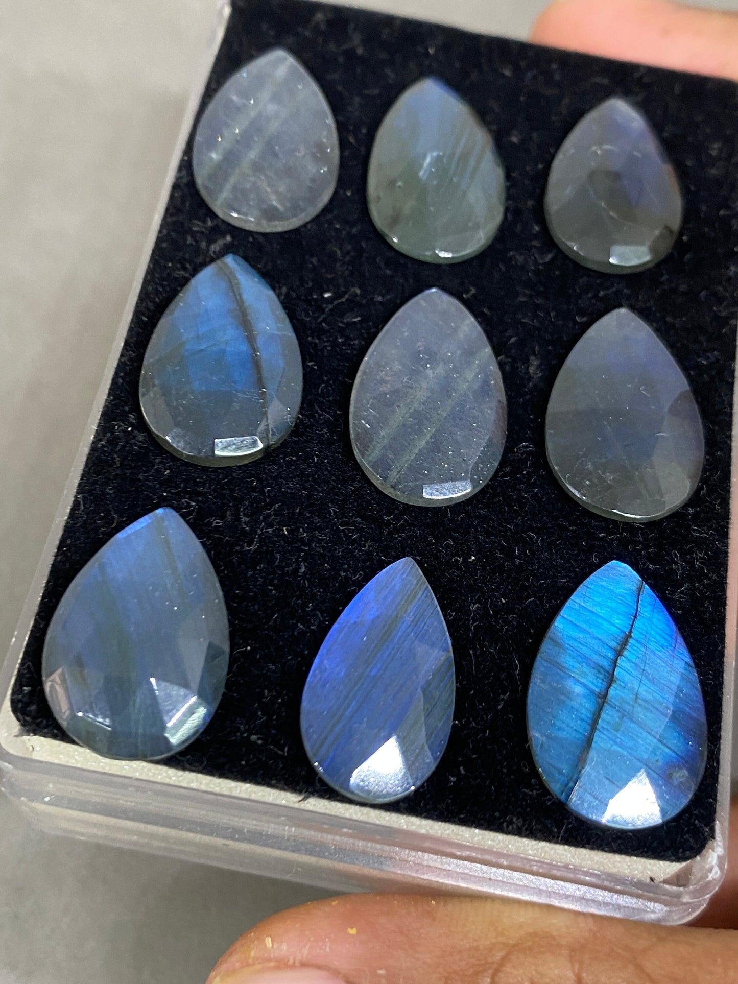 Mesmerising blue fire labradorite pear rose cut wt 55 cts pcs 9 size 14x9-20x11mm blue fire labradorite hexagon