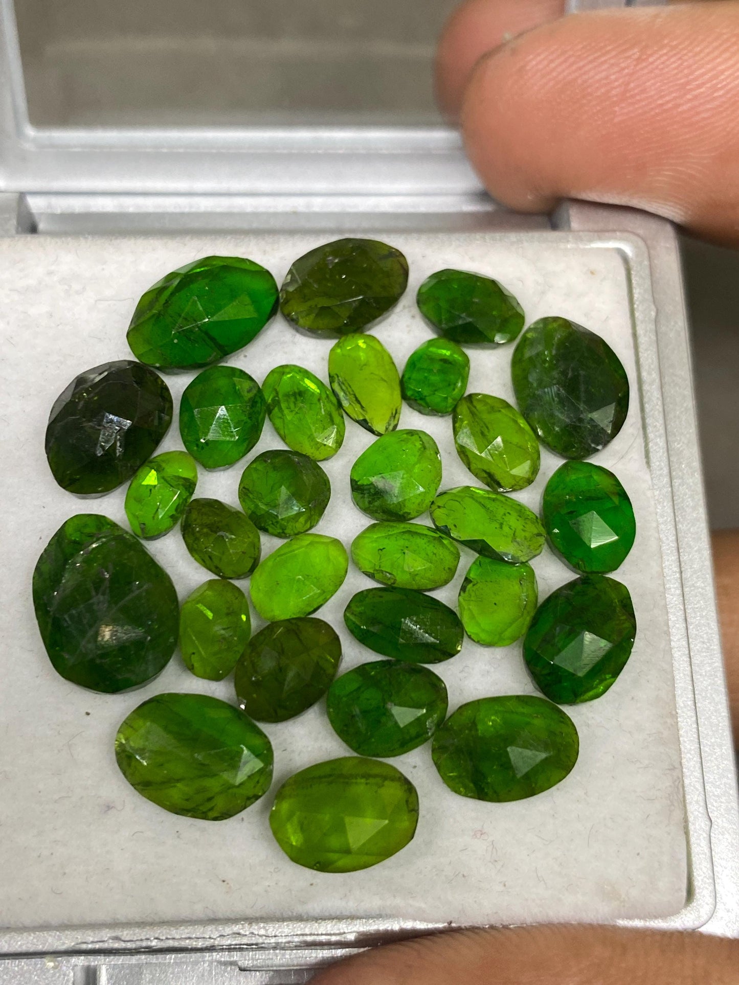 Stunning Rare chrome diopside rosecut vivid green color weight 32.70 carats size 5.5x4mm-11x8mm pcs 28 Chrome diopside rosecut