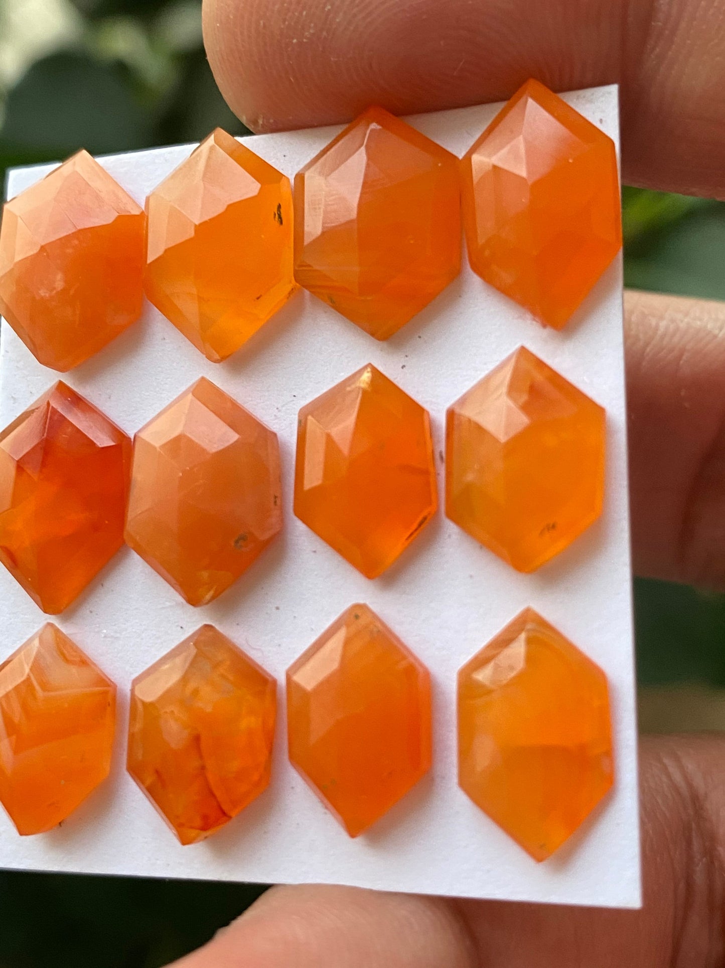 Beautiful carnelian hexagon step cuts wt 39 carats  pcs 12 size 10.2x8.7mm-14.4x-10.2mm Carnelian  stepcut hexagons