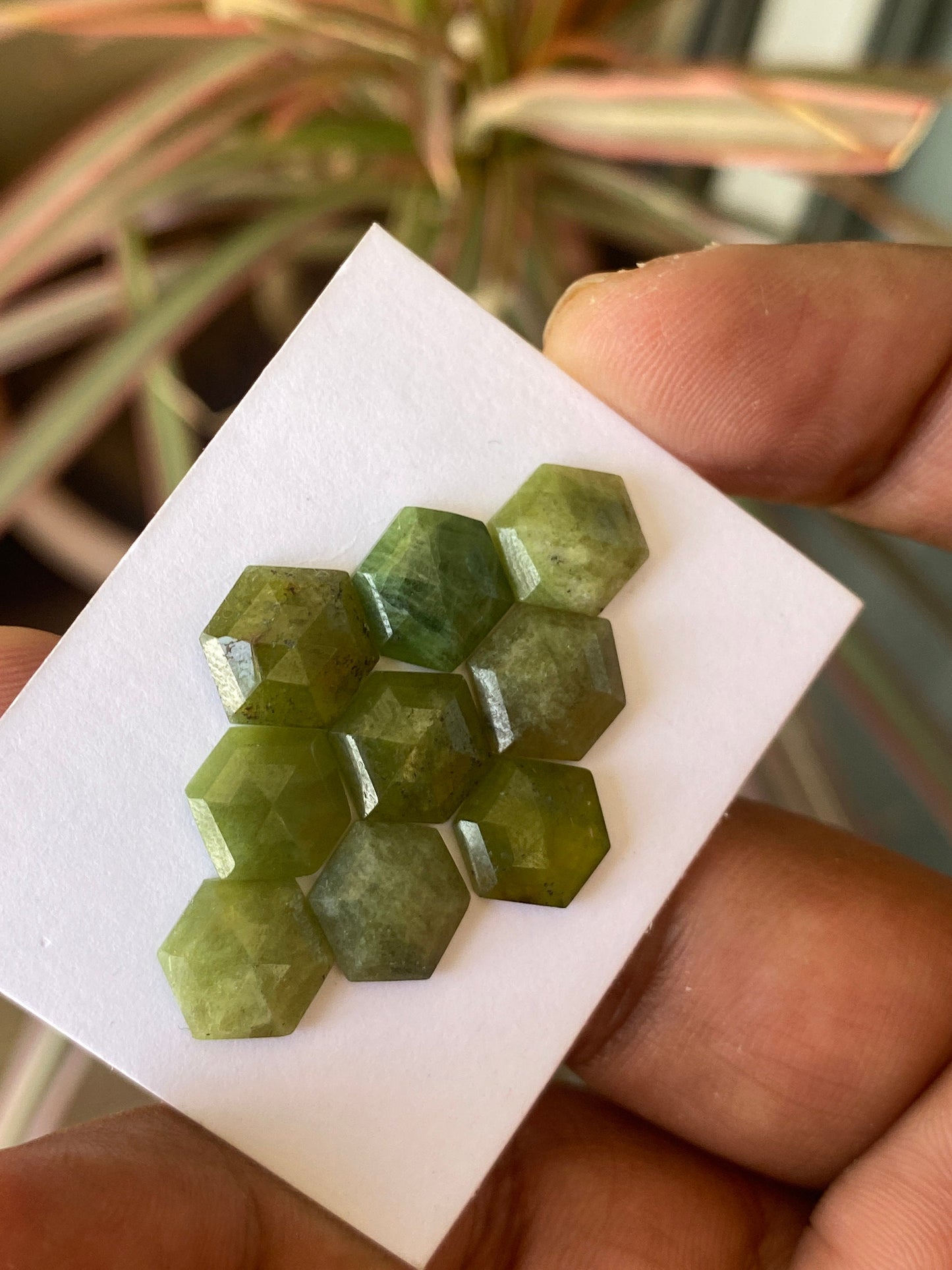 Amazing rare natural vesuvianite hexagon flat cut geometric pcs 9 wt 29 cts  size 10mm-11mm vesuvianite hexagon