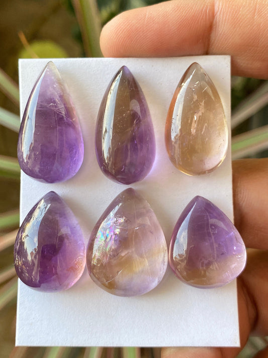 Fascinating Ametrine rare pear cabochons wire wrap supply Ametrine pcs 6 wt 169 cts size 21.5x17.5mm-29x15.5mm Ametrine pear pendant supply