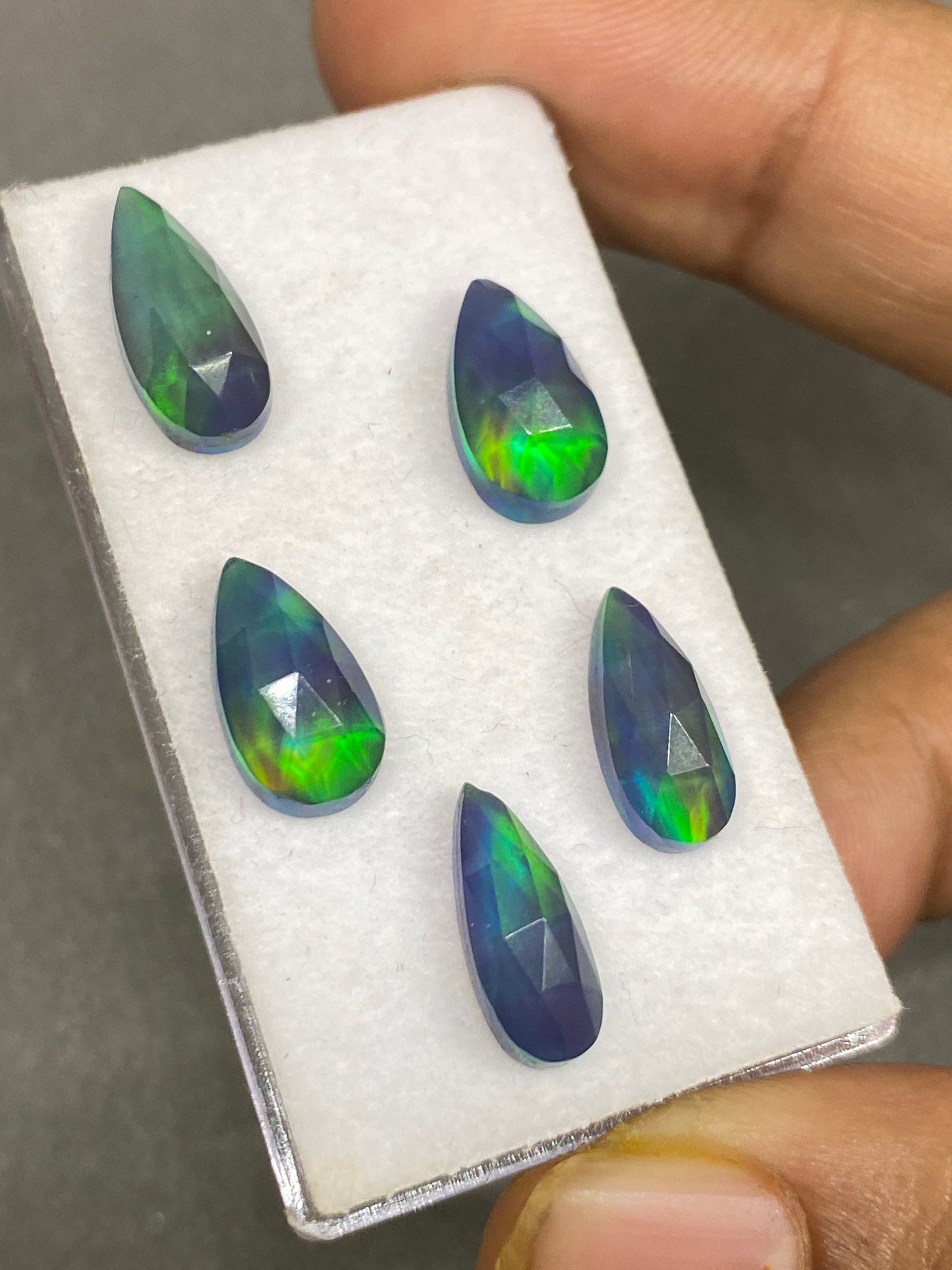 Cute green aurora opal and crystal doublet rosecut pear pcs 5 wt 12 carats  size 13x7-14x6mm ring pendant earring supply Aurora opal