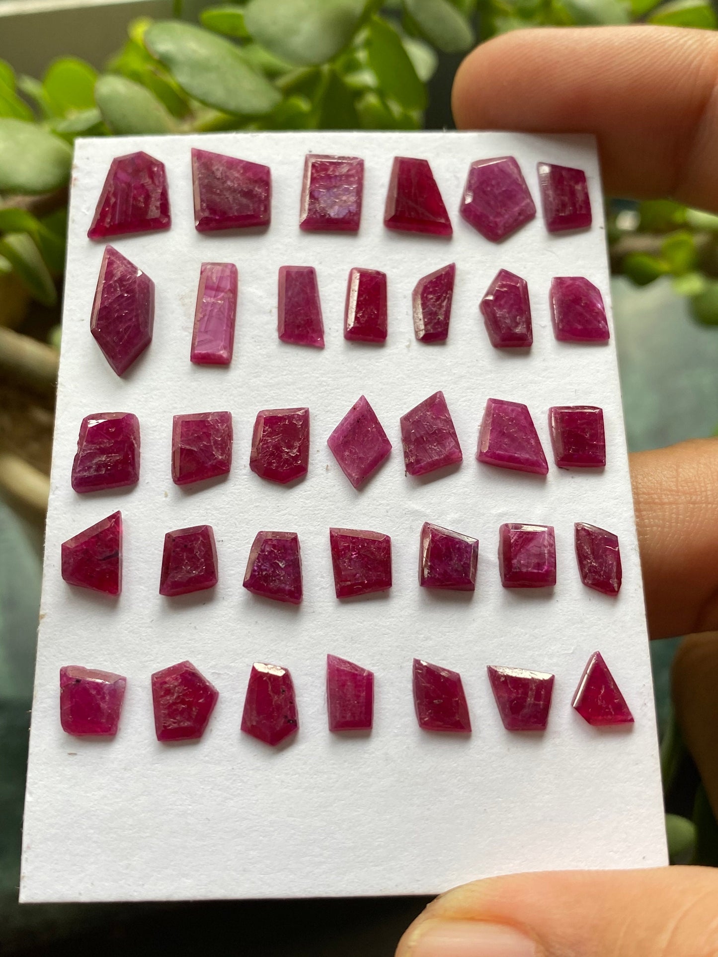 Natural ruby flats irregular pointed shapes side faceting flats blood red ruby natural pcs 34 wt 28.75 cts size 5.8x5.7mm-14.2x6.1mm ruby