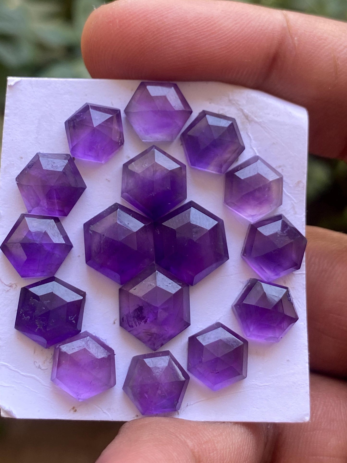 Stunning amethyst hexagon stepcut gems weight 48 carats pcs 16 size 9.8x8mm-12x10mm amethyst hexagon stepcut gems