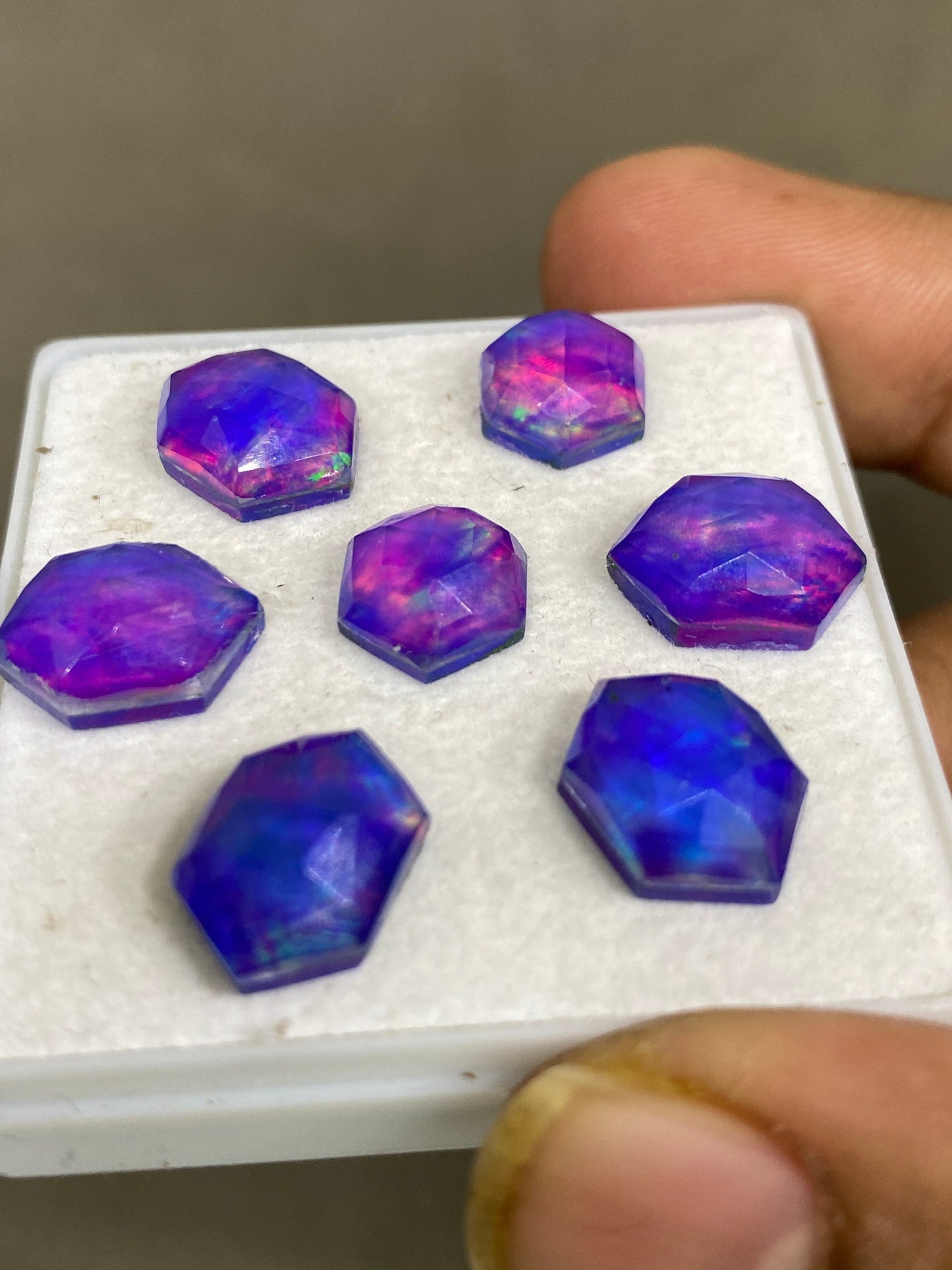 Stunning Multi fire purple aurora opal and crystal doublet stepcut Hexagon pcs 7 wt 29 carats rare size 12mm-14x12mm ring pendant supply