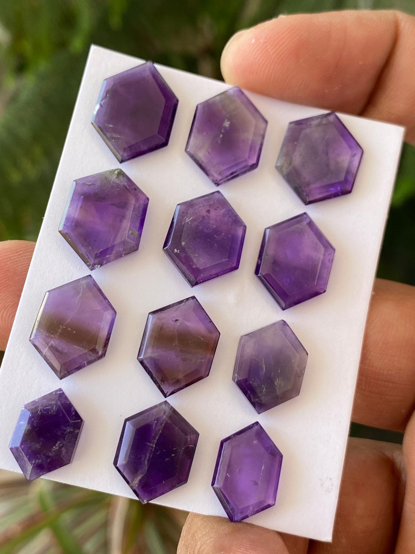 Stunning amethyst hexagon mirror cuts wt 50 cts  pcs 12 size 13.2x9mm-17.4x12.2mm Amethyst mirror cut hexagons