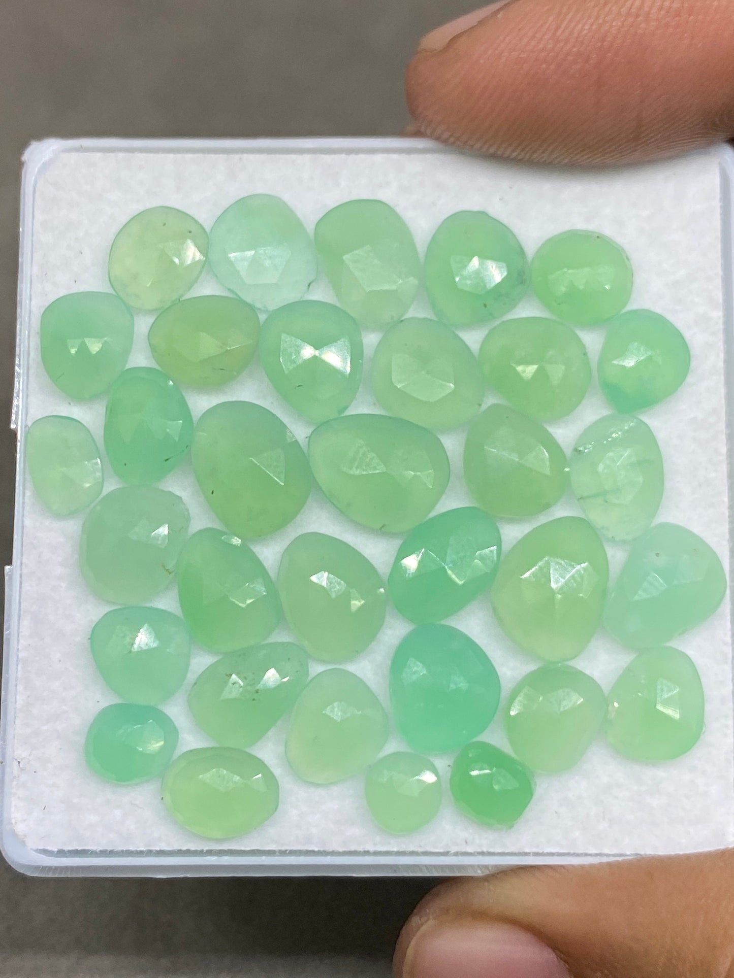 Fascinating Chrysoprase rosecut light green wholesale lot good quality wt 28 cts pcs 33 small size 5.2mm-9.7x7.5mm chrysoprase rosecut