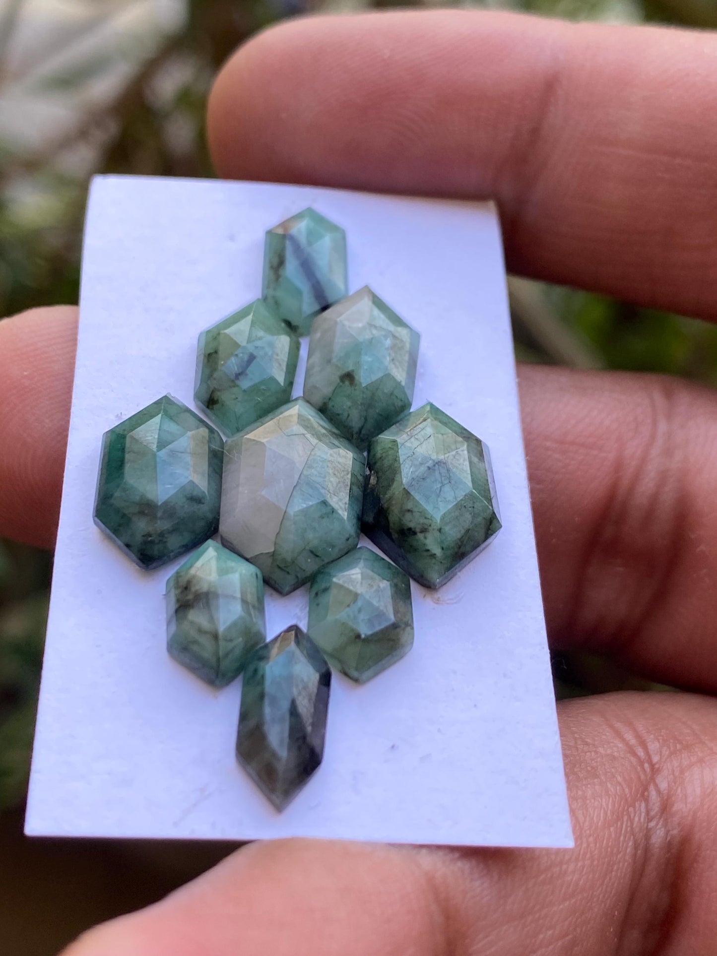 Wow Natural Emerald hexagon geometric cut size 9x6mm-15x9mm wt 22.35 carats  natural Emerald Step cut geometric pcs 9 wholesale lot