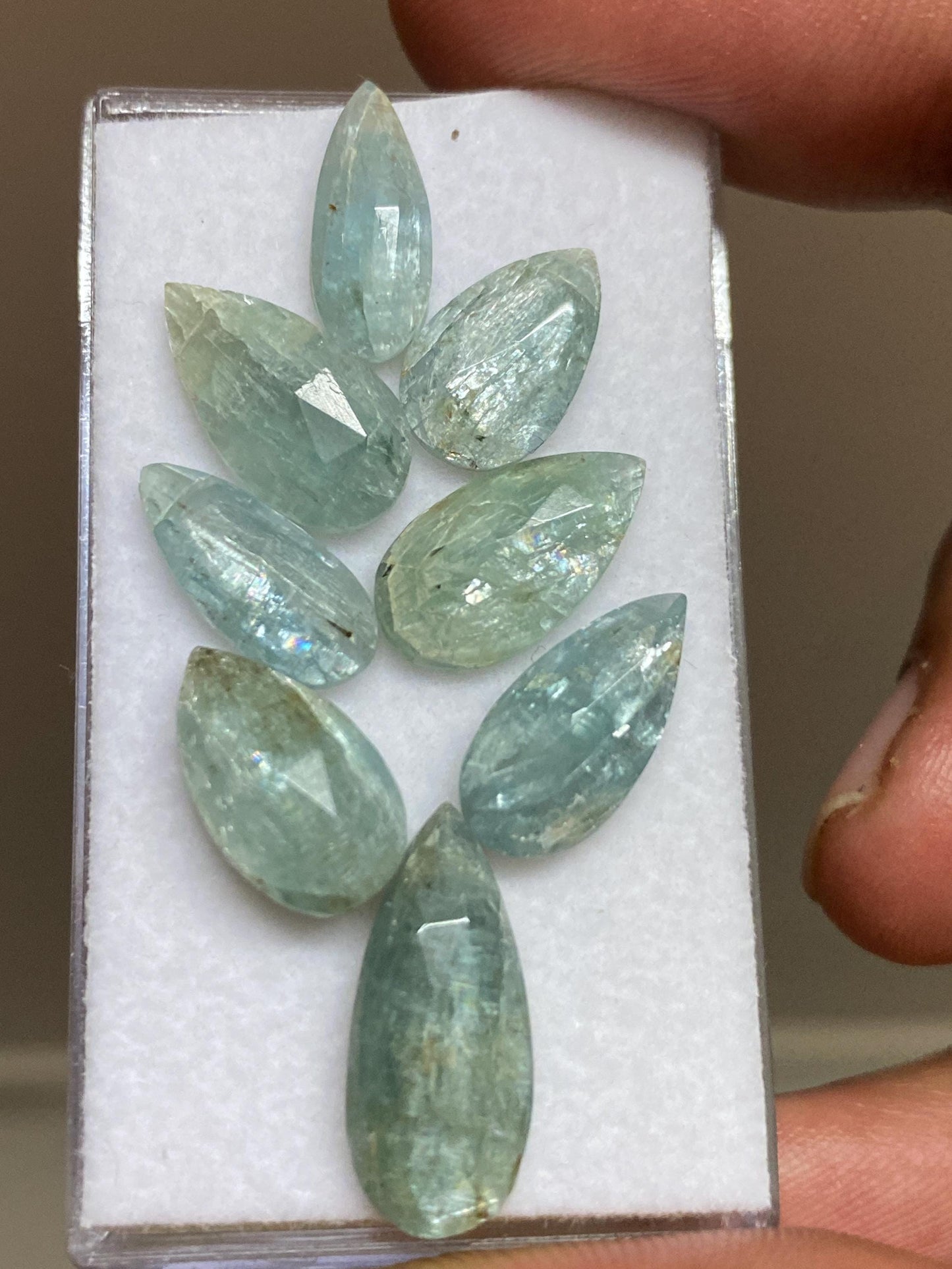 wow rare aqua color kyanite rosecut pear shape amazing quality lovely color weight 24.50 carats pieces 8 size 12x7mm-17x7mm rosecut gems