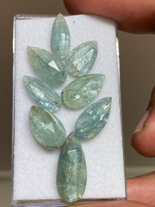 wow rare aqua color kyanite rosecut pear shape amazing quality lovely color weight 24.50 carats pieces 8 size 12x7mm-17x7mm rosecut gems