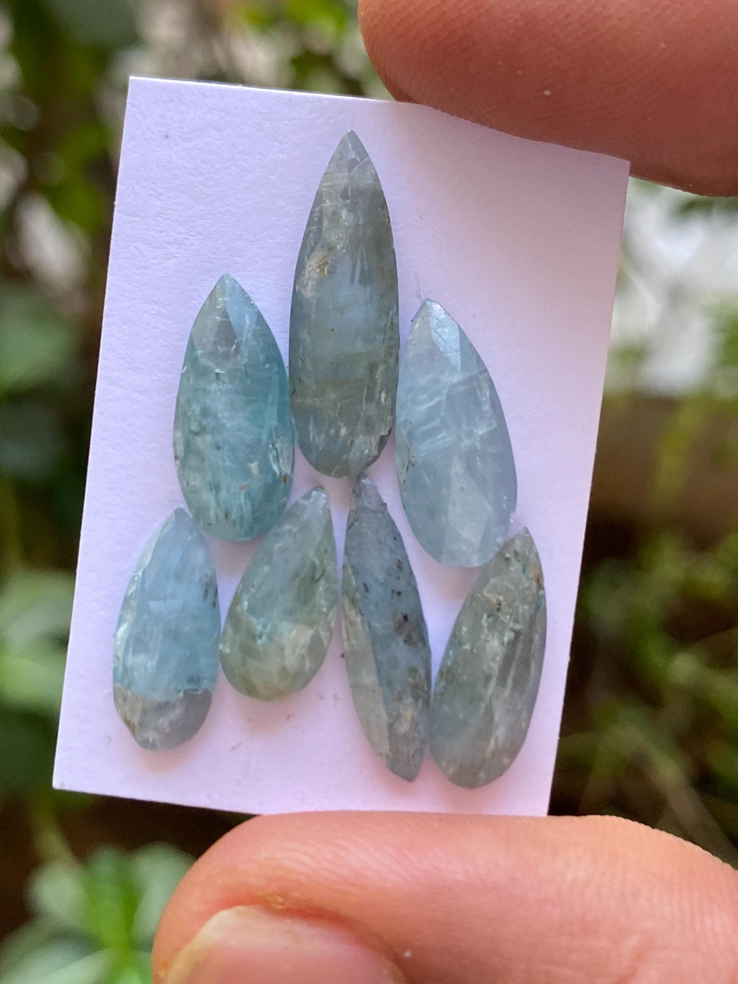 Lovely rare aqua color kyanite rosecut pear shape amazing quality lovely color weight 24.50 carats pieces 7 size 13.3x6-21x6mm rosecut gems