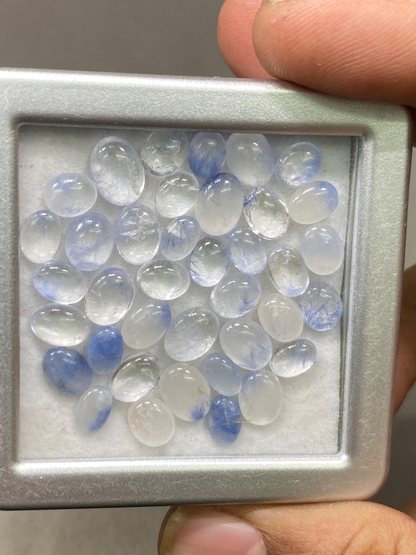 Fabulous rare Dumortierite in quartz oval pear cabochons pcs 38 Wt 36 cts  6x4mm-8.8x6mm Brazilian mines dumortierite cabochons