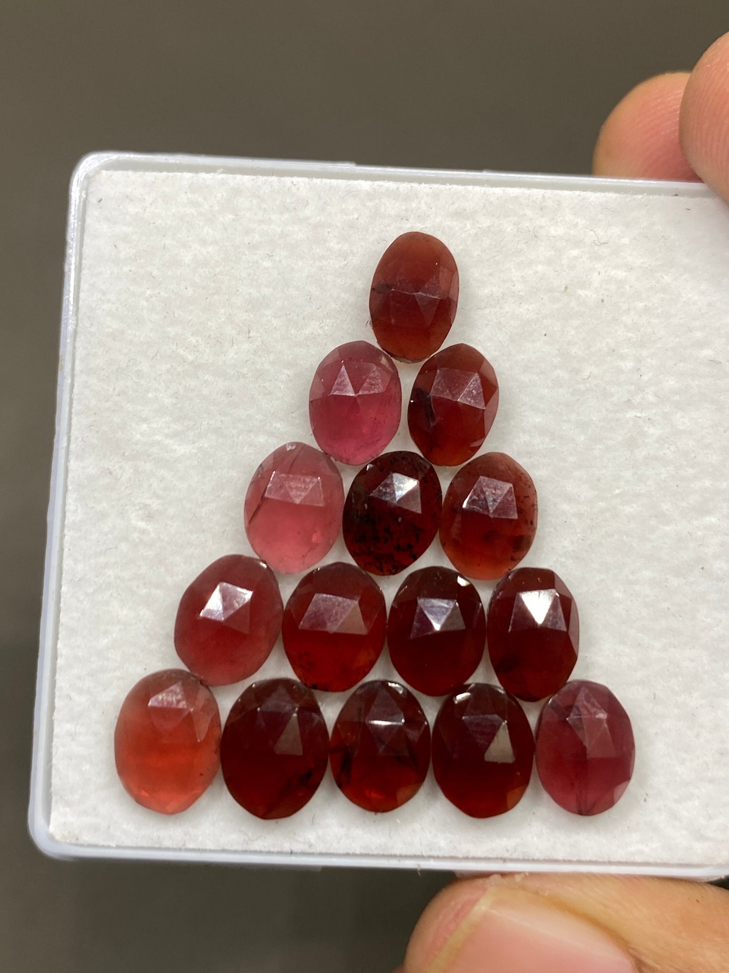 Delightful rare rosecut red orange garnet fancy garnet rosecut 8.5x6-9.5x7mm pcs 15 wt 29 cts mix sizes  orange garnet rosecut