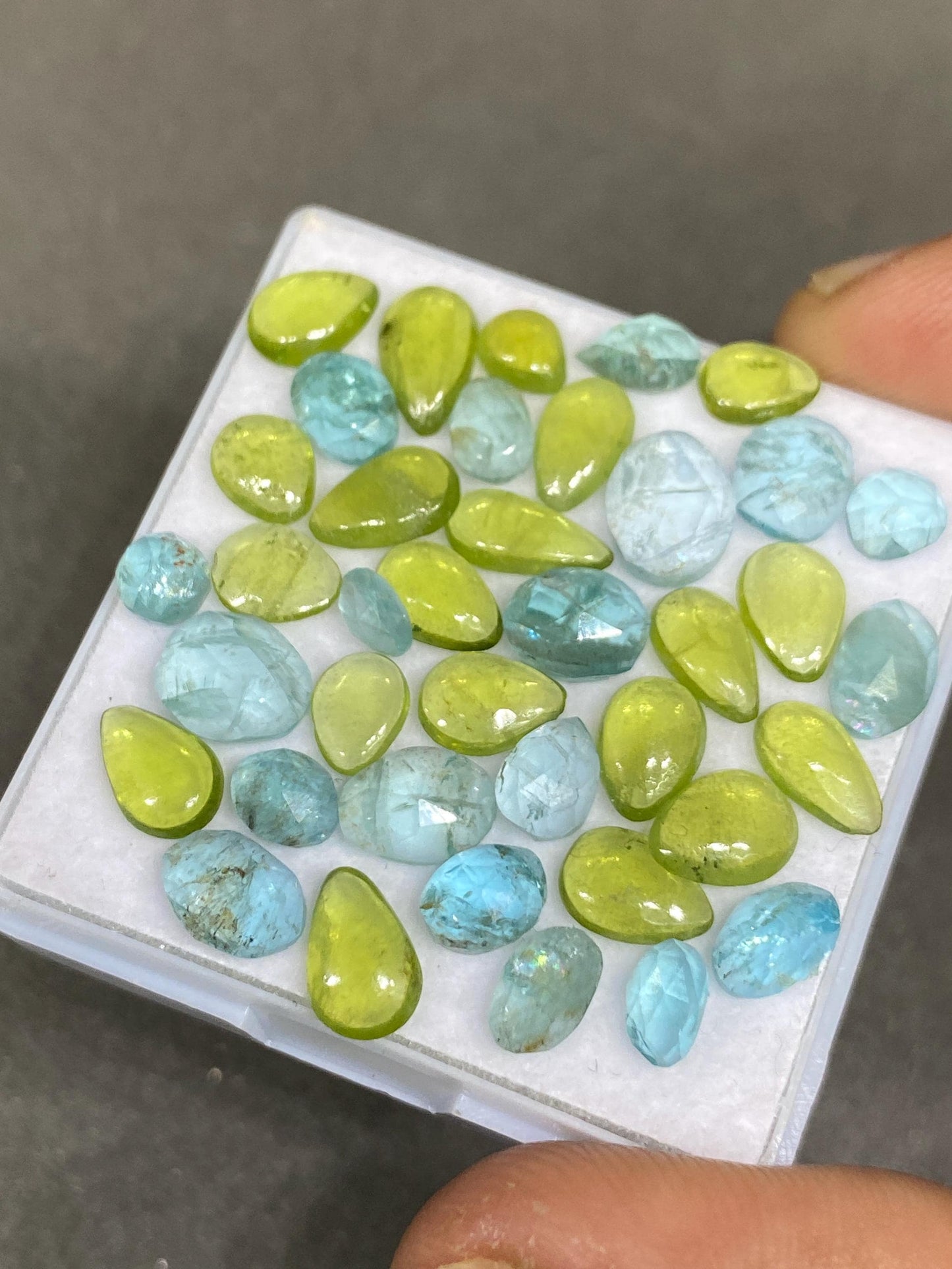 Dazzling rare apatite rosecut  peridot Fine quality cabochons   pcs 39 wt 27.50 carats Size mix 5x3-8x6.8mm gemstone cabochons flat