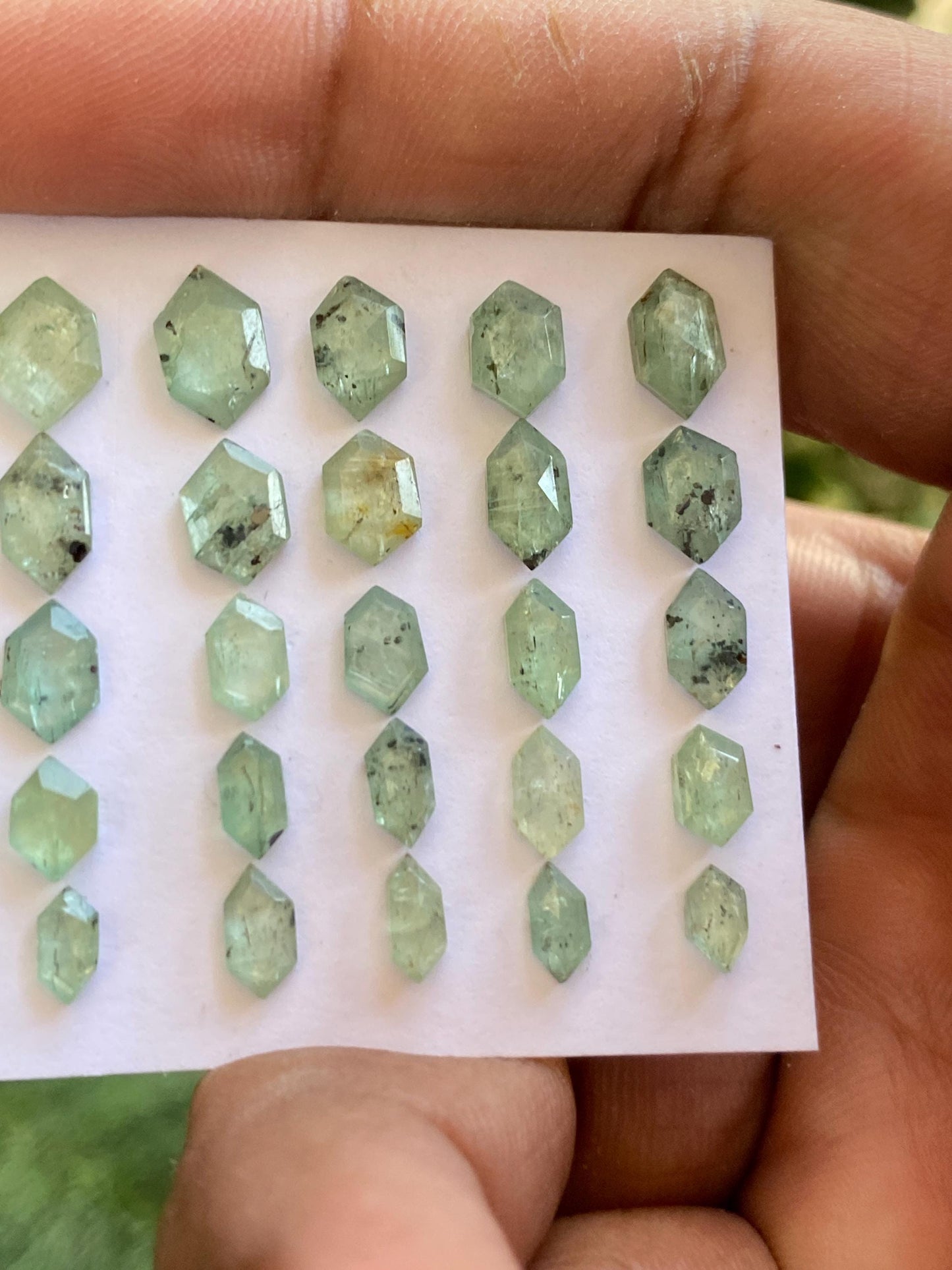 Cute rare moss green kyanite hexagon flats fine quality weight 16.70 carats size 5.7x3.2mm-8.9x6.6mm pcs 25 quality moss green hexagon