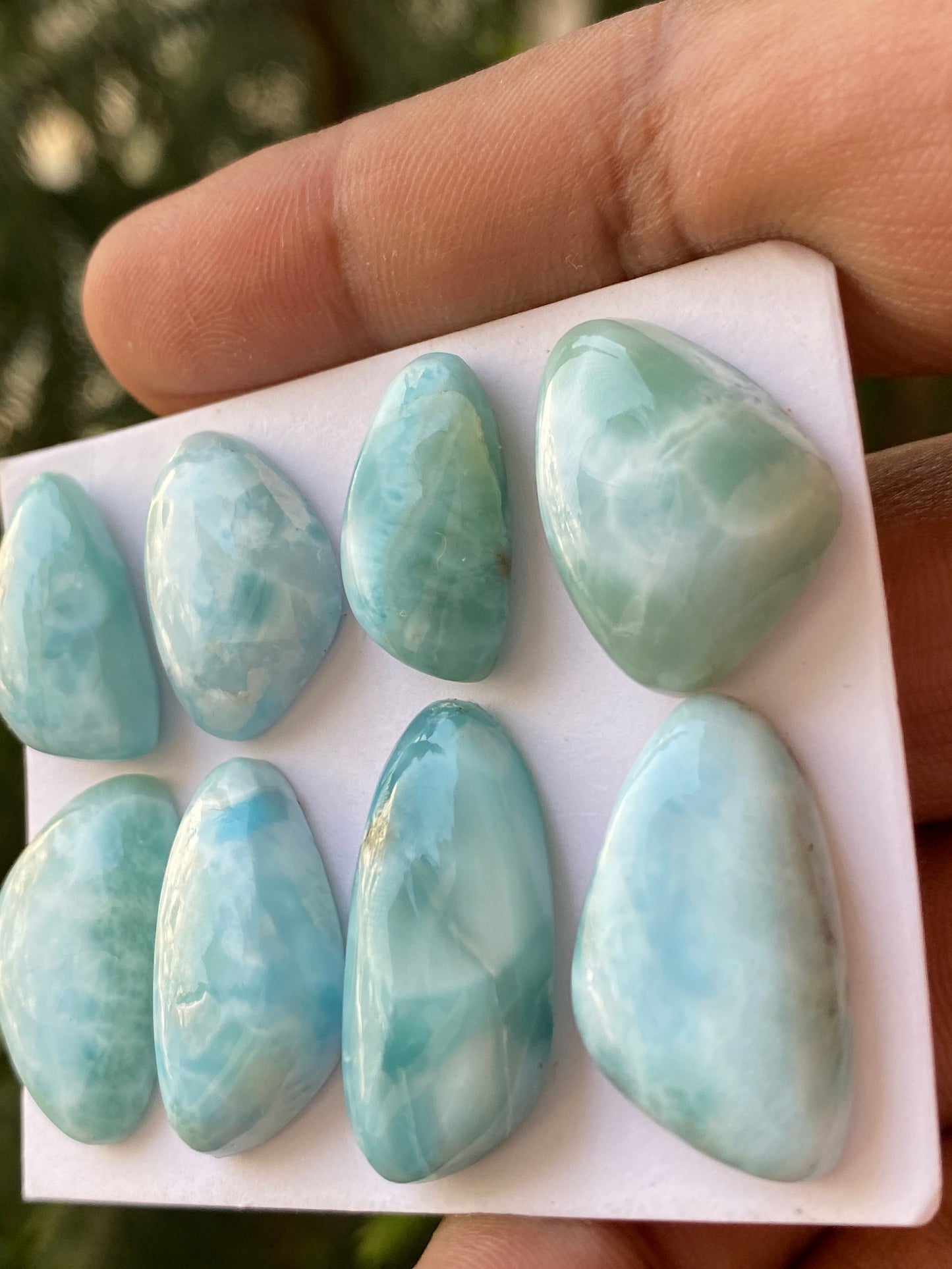 Stunning rare Smooth Larimar cabochons pcs 8 pendant supply  wt 142 carats size  natural Larimar cabochons fancy shape