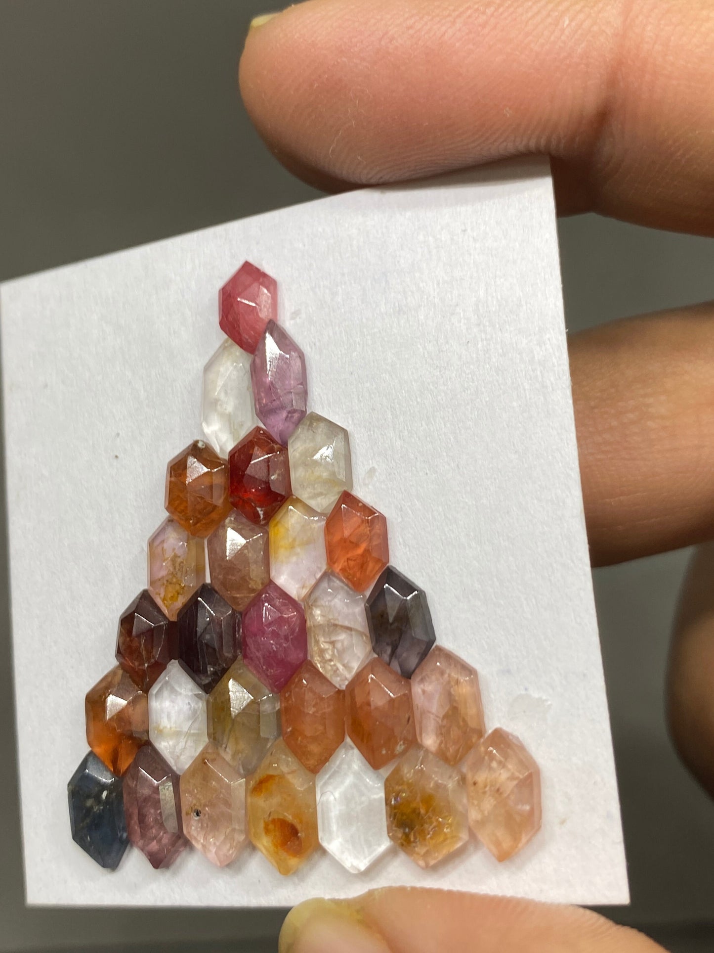 Lovely very rare burma mines  multi spinel hexagon lot amazing quality pcs 28 weight 22 carats  size 7x4mm-8x5mm rosecut spinels