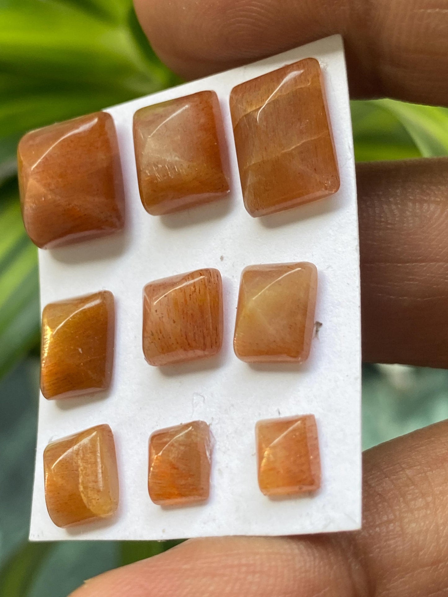 Beautiful natural African lattice sunstone sugar loaf cabochons wt 27.40 cts pcs 9 size 6x5mm-11.8x10.8mm lattice sunstone  cabochons