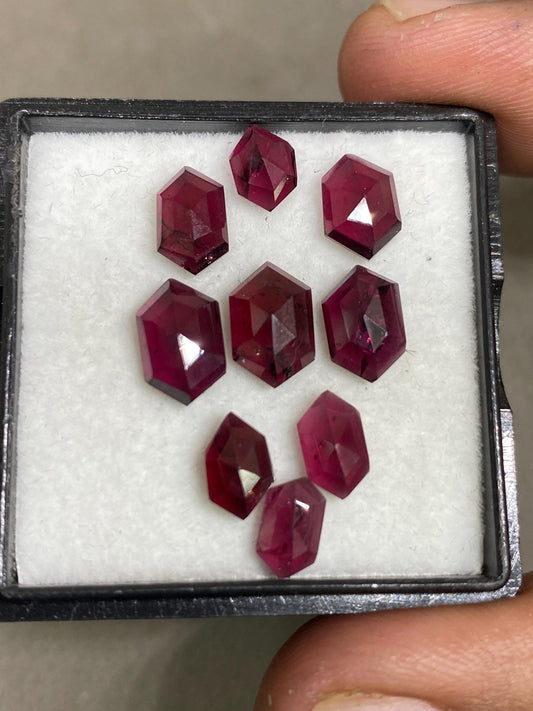 Vivacious  Red garnet hexagon step cuts aaa quality wt 14.10 cts pcs 9 size 7x5-10x6mm red  garnet stepcut hexagons