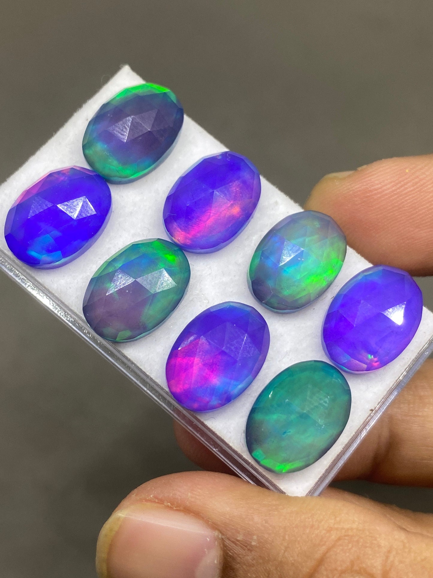 Lovely Purple fire aurora opal and crystal doublet oval rosecut pcs 8 wt 43 carats big size 14x10mm ring pendant  auroral opal